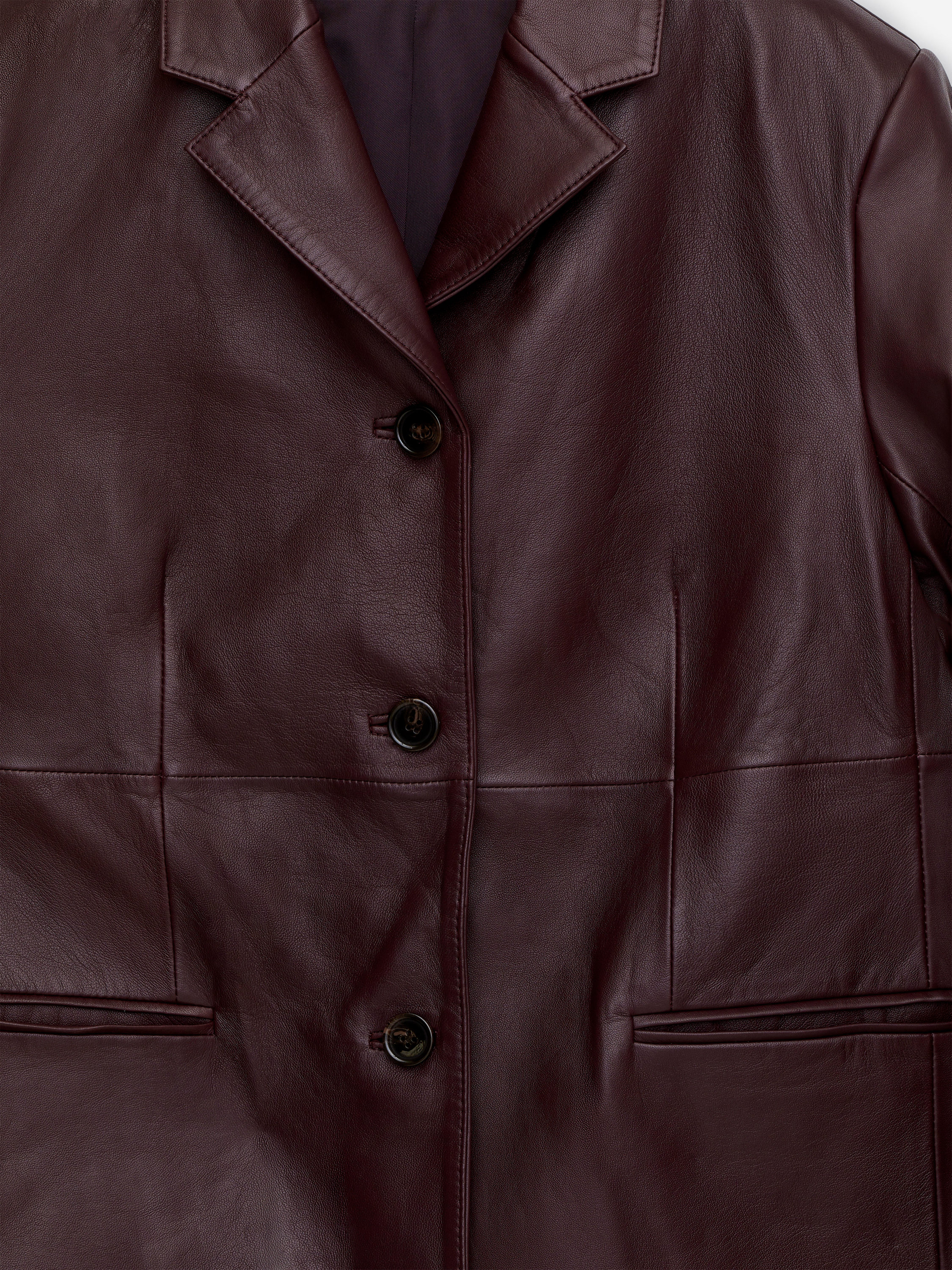 Single-Breasted Leather Jacket - Dark Red - Relaxed fit - Women - StillMedia/DescriptiveDetail - 1