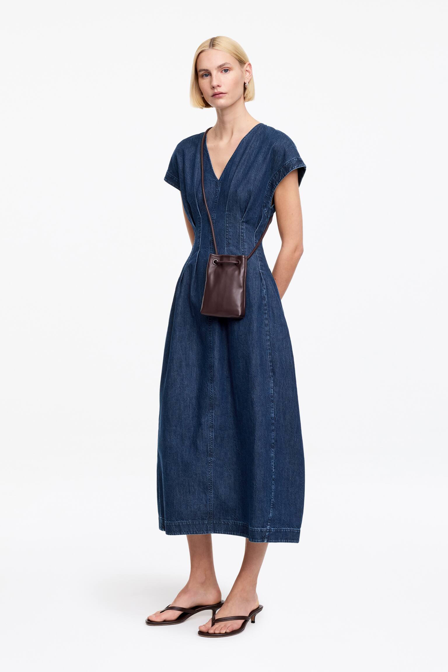 Geplooide denim jurk - Blauw - 5