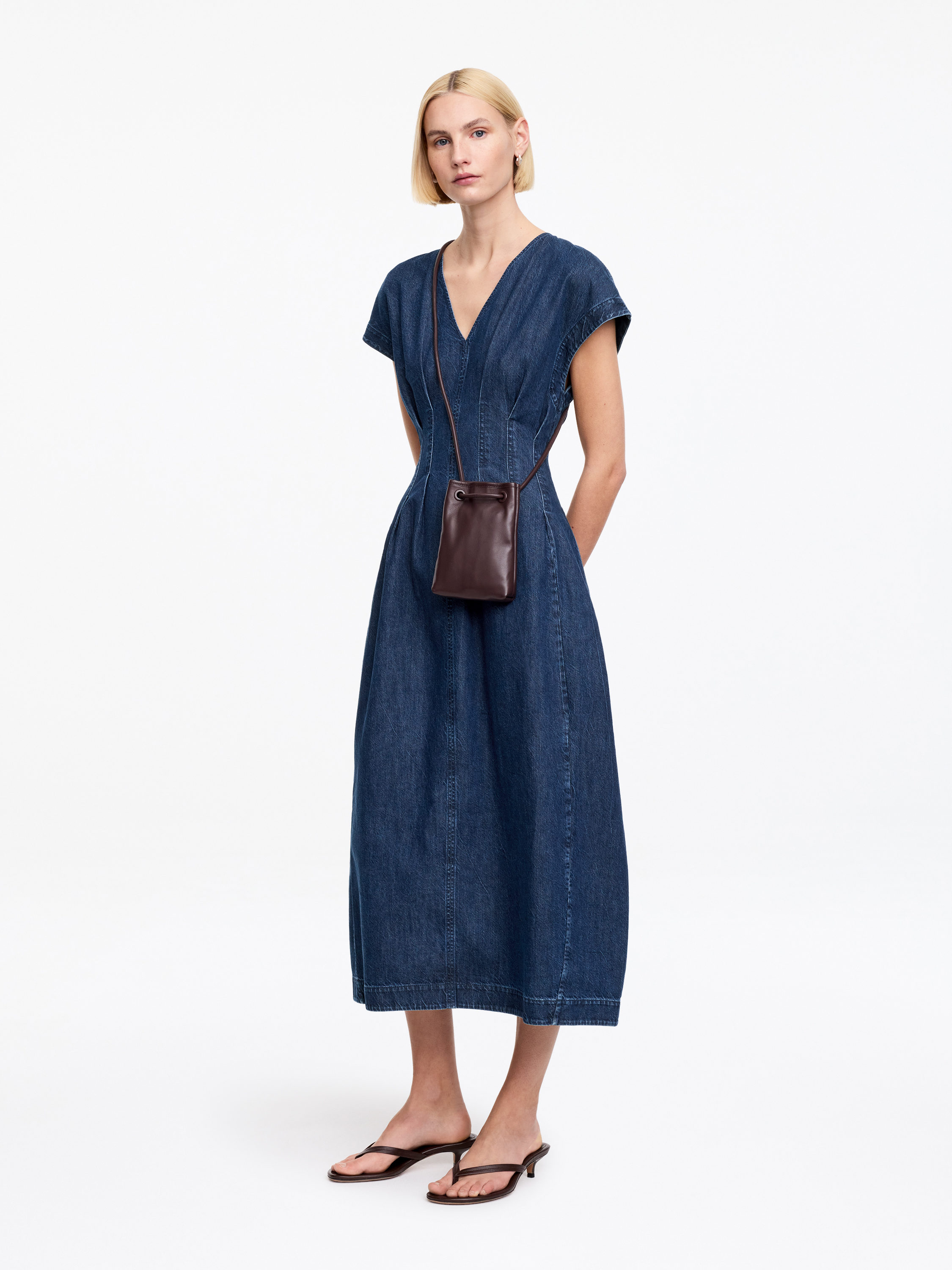 knee length dresses for ladies Brown Polka Dot Wrap Linen Dress – CANNES-2 – not PERFECT LINEN main image 0
