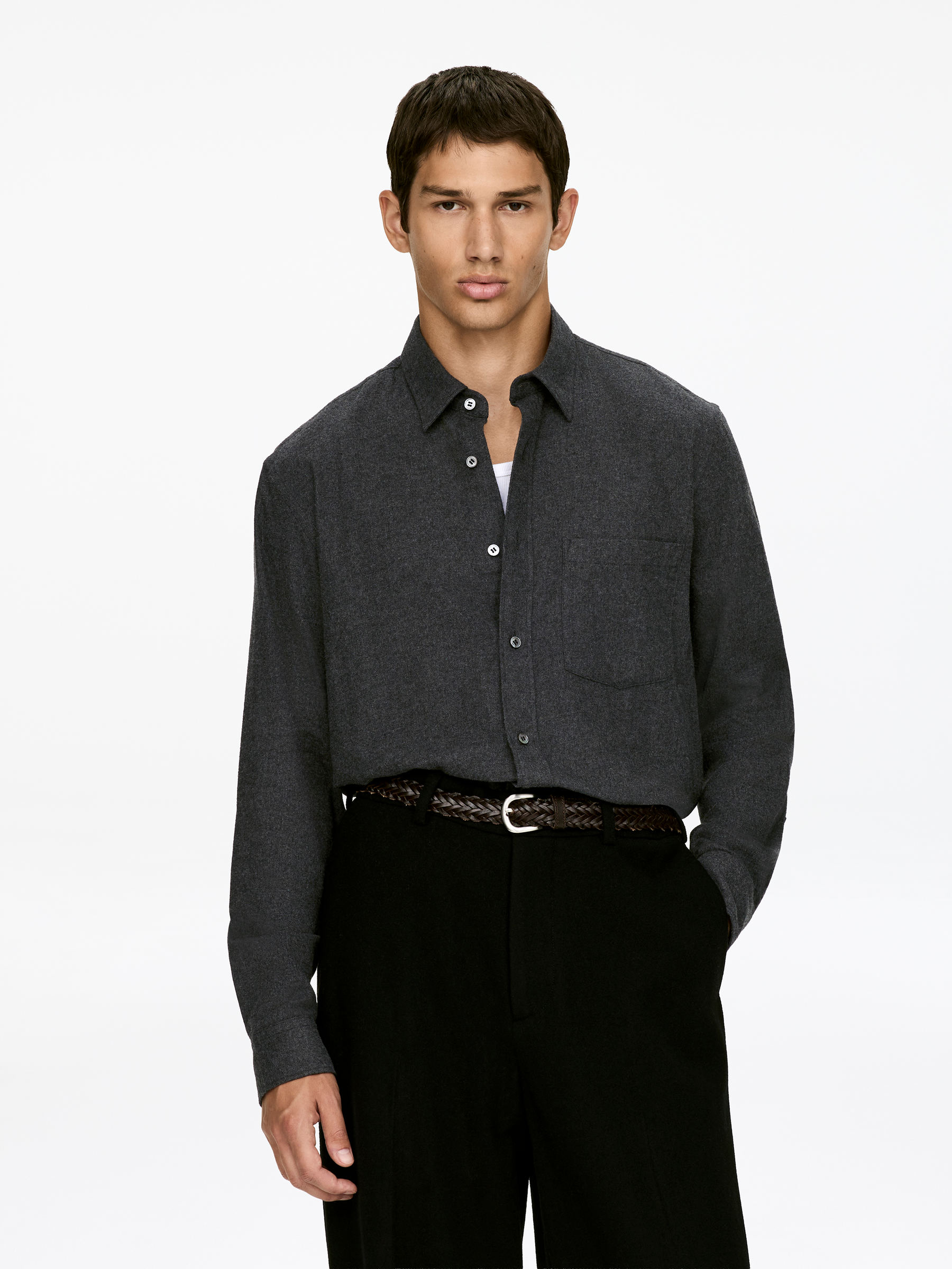 Flannel Shirt-#494A4F-16900