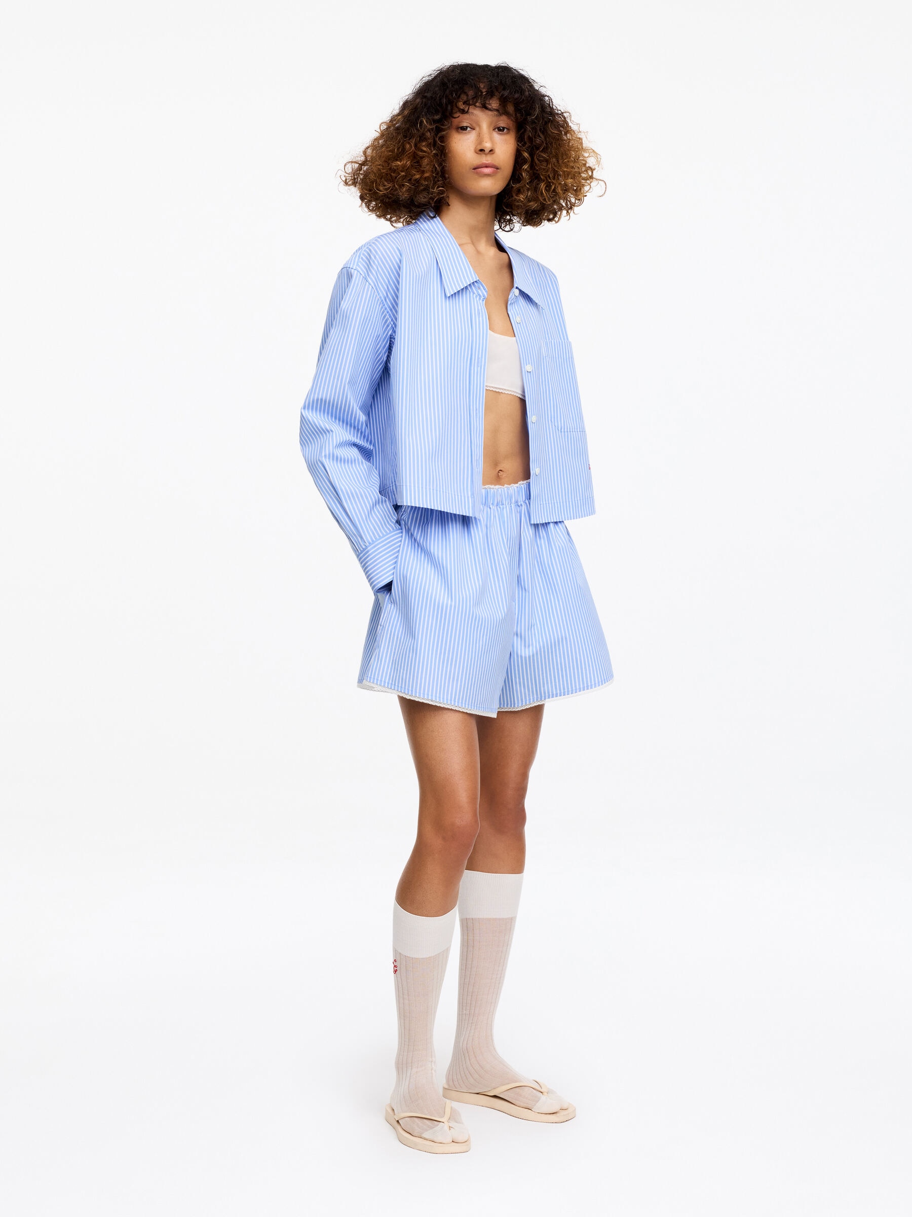 ARKET and Laila Gohar Lace-Trim Shorts - Blue/White - Loose fit - Women - StillMedia/Lookbook - 5