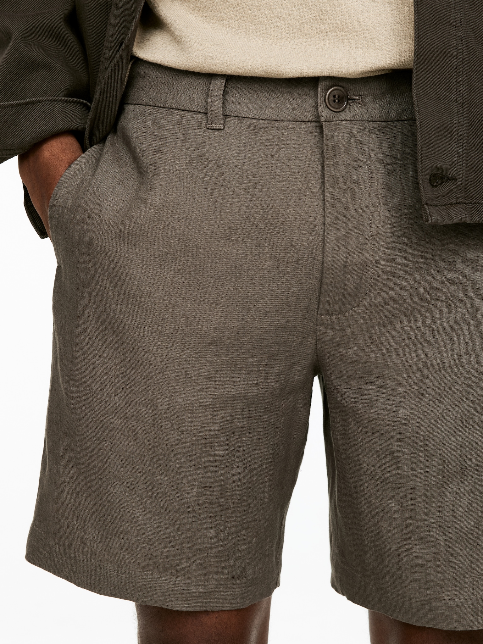 Pantalones cortos de lino - Topo/Negro - 3