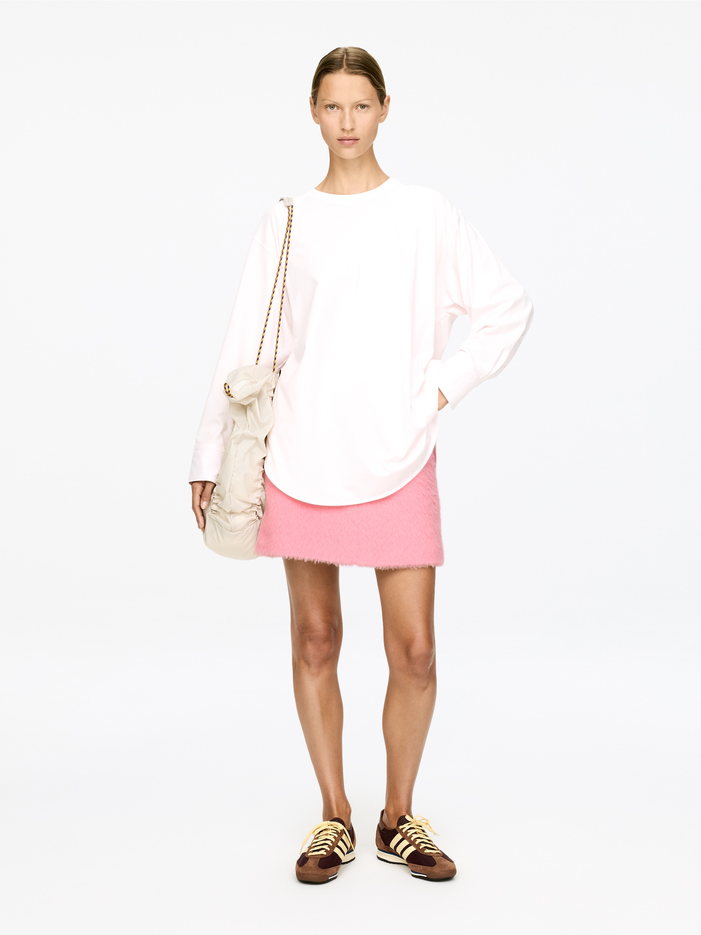 Sukně ze směsi vlny a alpaky - Světle růžová/Hnědá