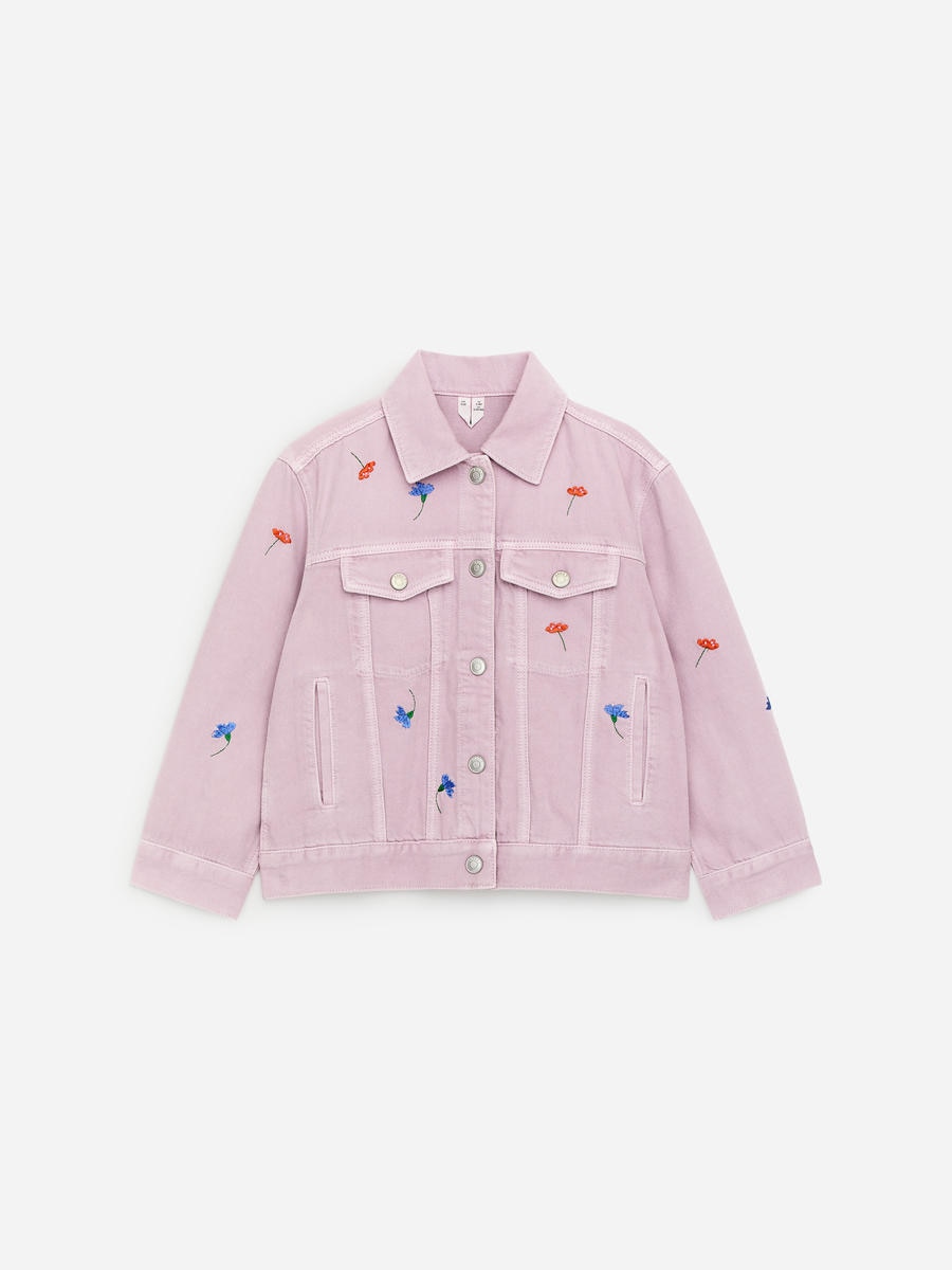 ARKET Girls  Embroidered Denim Jacket Pink,  size 98