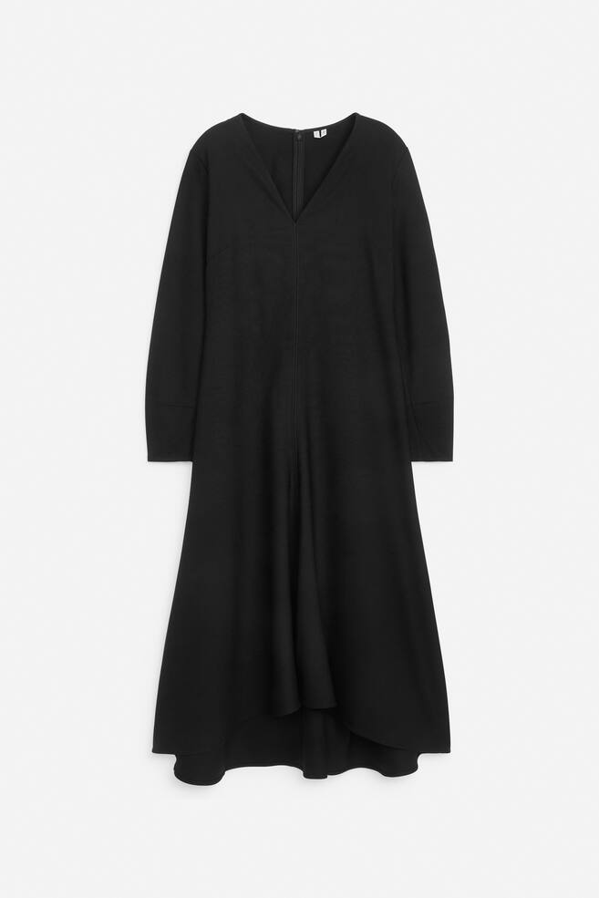 Flared Wool-Blend Midi Dress - Black - 1
