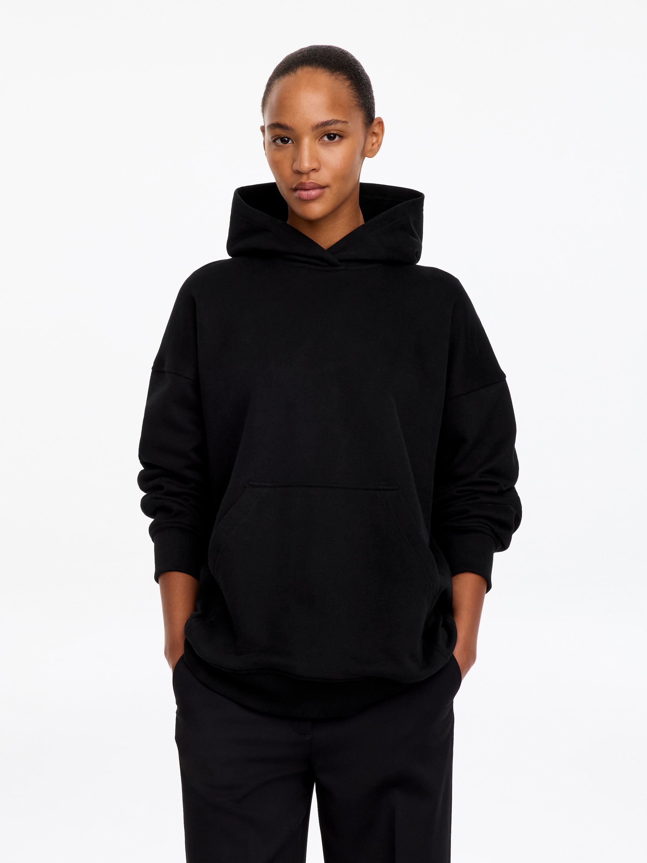 Brushed terry hoodie-Black-20864