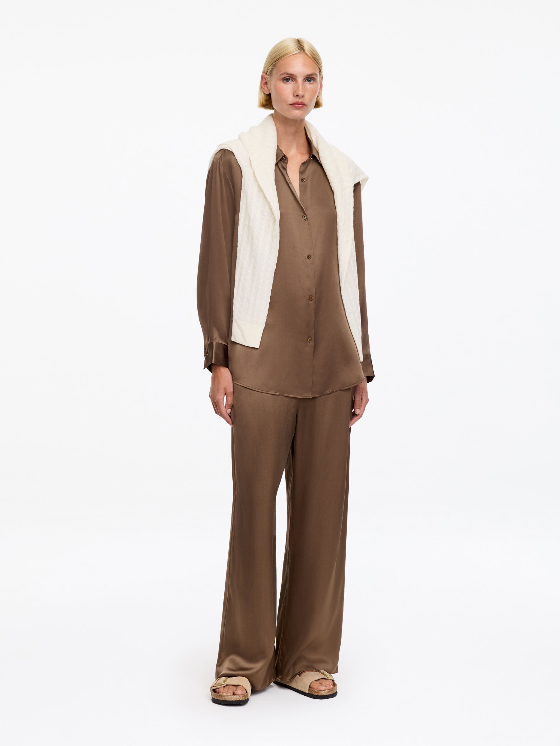 Silk Satin Trousers-#65594F-19825