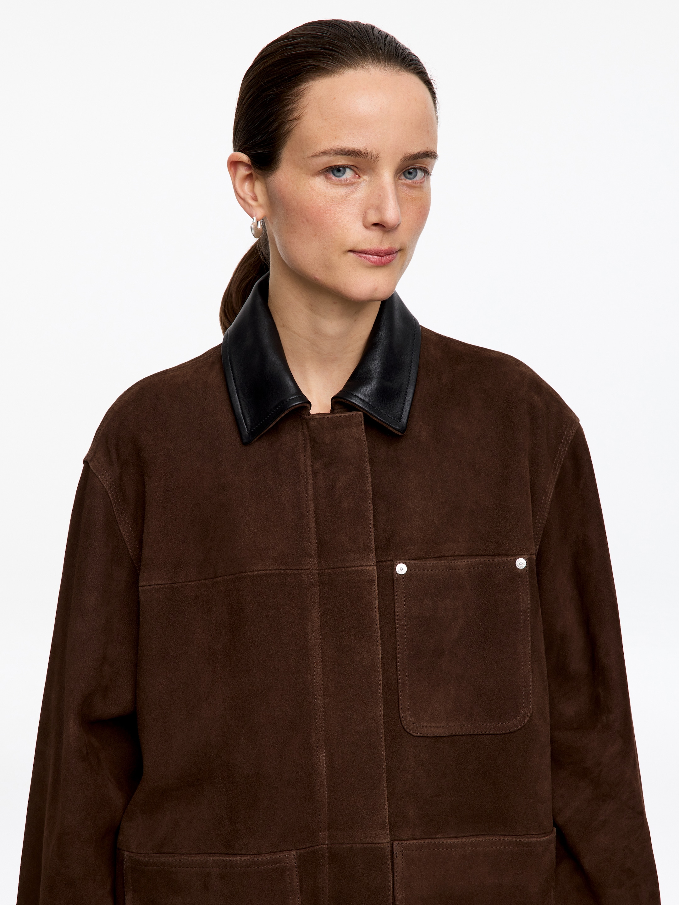 Suede Jacket - Dark Brown - Oversized - Women - StillMedia/Lookbook - 8