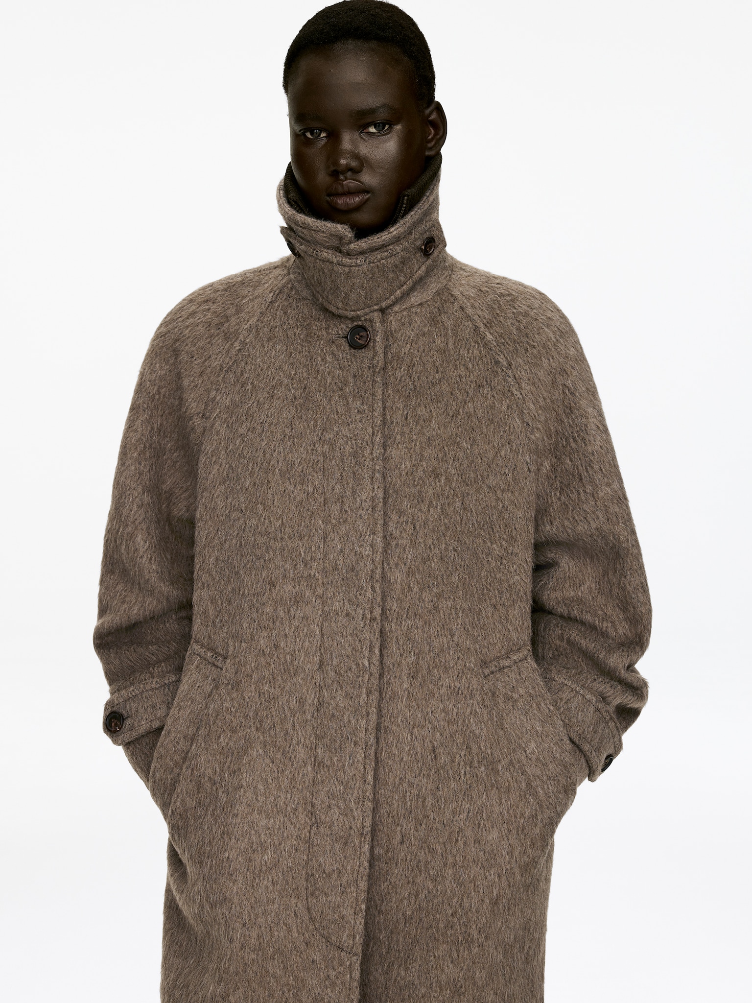 Manteau en mélange de laine et d'alpaga - Taupe foncé/Noir - 4