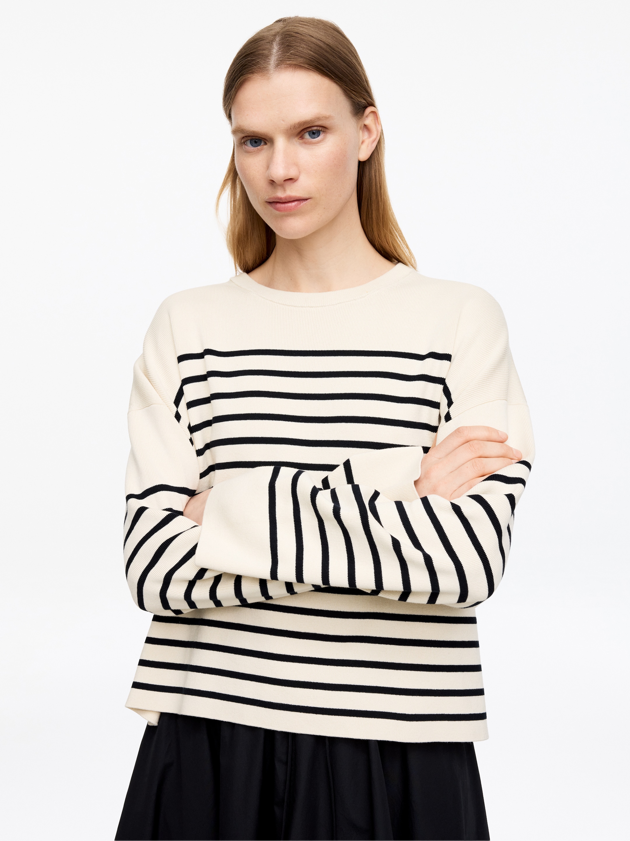 Pull en coton - Blanc/Bleu foncé - Regular fit - Femme - StillMedia/Lookbook - 2