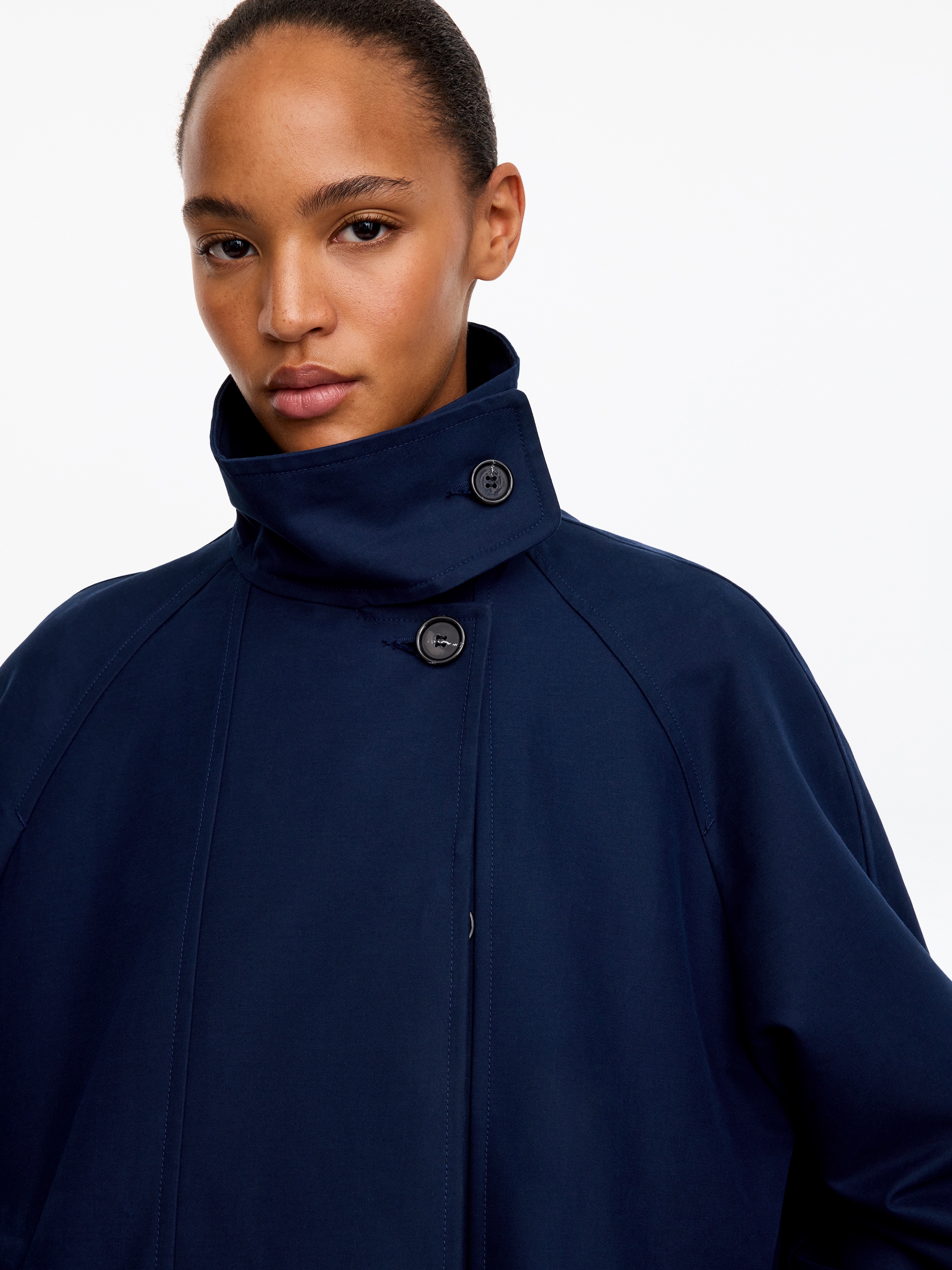 Funnel-Collar Cotton Jacket - Dark Blue - Relaxed fit - women - StillMedia/Lookbook - 10