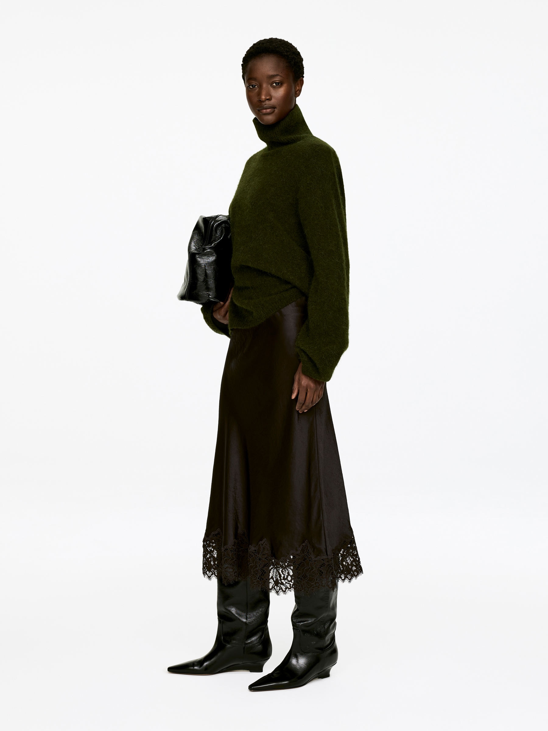 Jupe en satin avec finition en dentelle - Marron foncé - Regular fit - Femme - StillMedia/Lookbook - 5