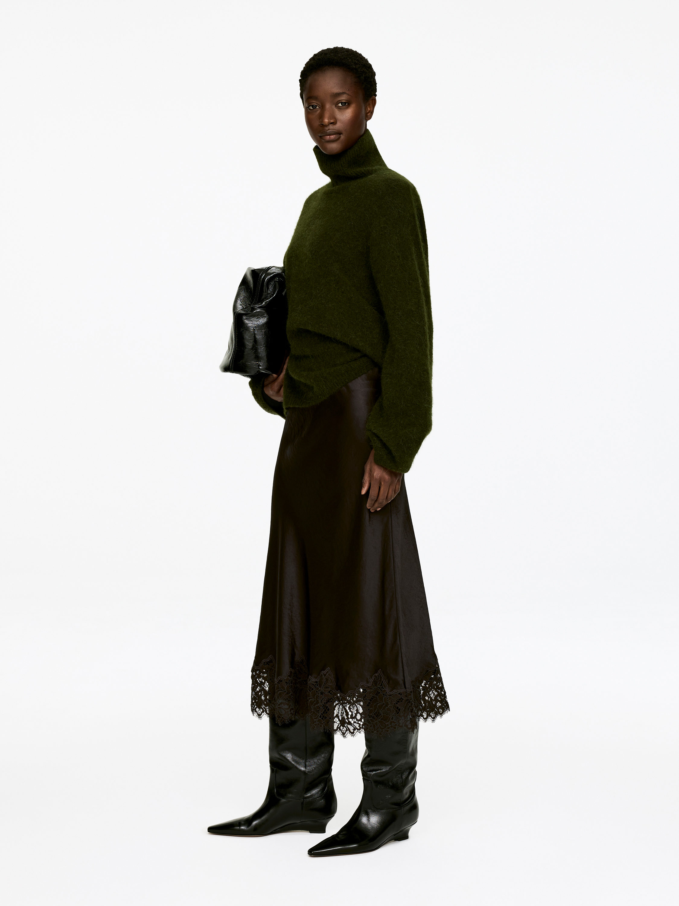 Lace-Detail Satin Skirt - Dark Brown - Regular fit - Women - StillMedia/Lookbook - 5