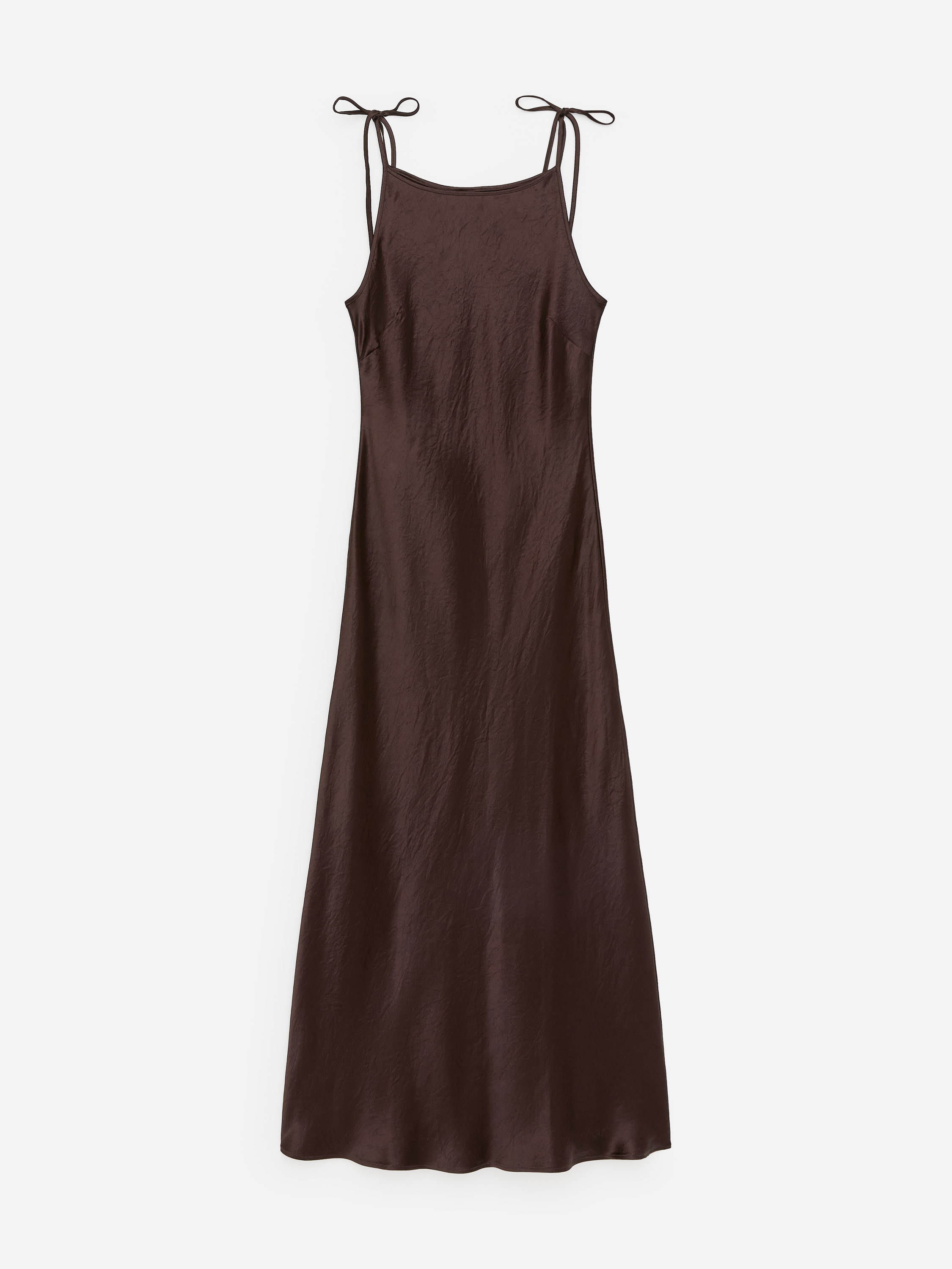 Knust sateng stroppekjole - Mørkebrun/Lyserosa