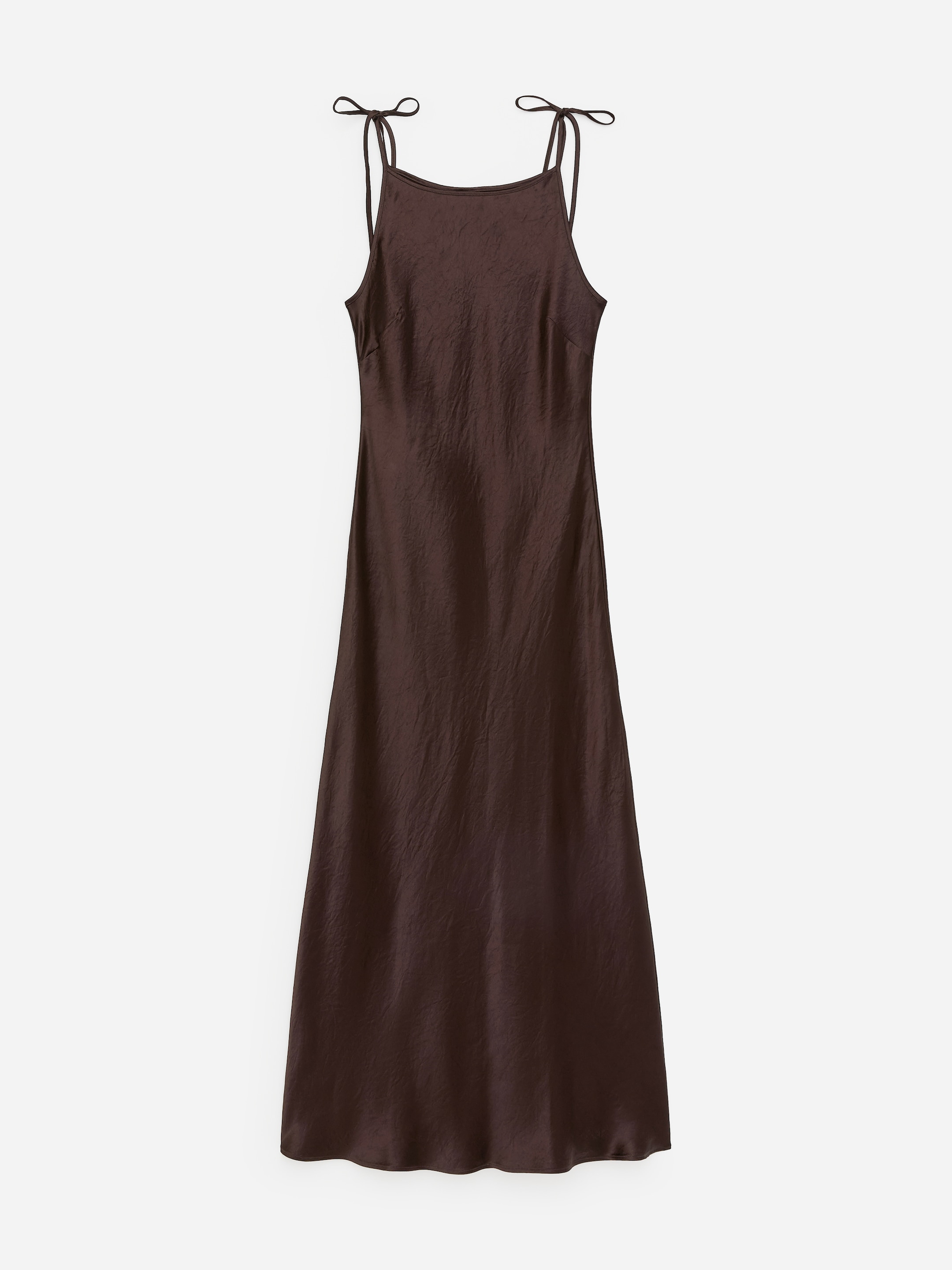 Crushed Satin Slip Dress-Brown-18857
