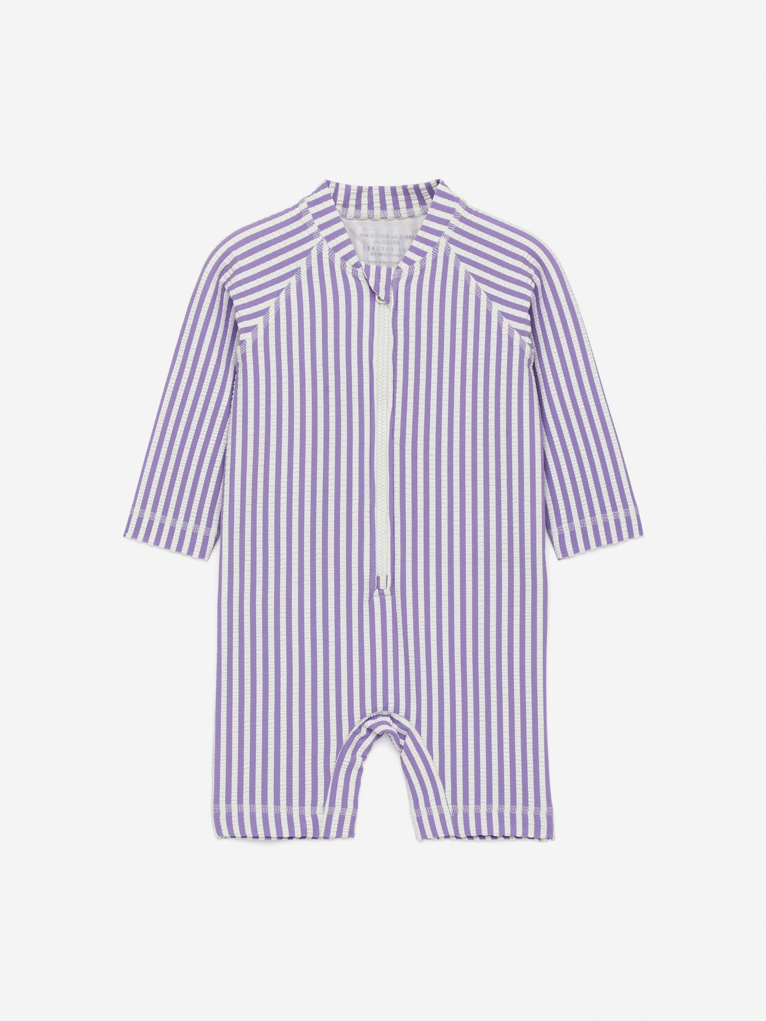 Langärmliger Seersucker-Schwimmanzug mit UV-Schutz - Flieder/weiß/Hellblau/Weiß