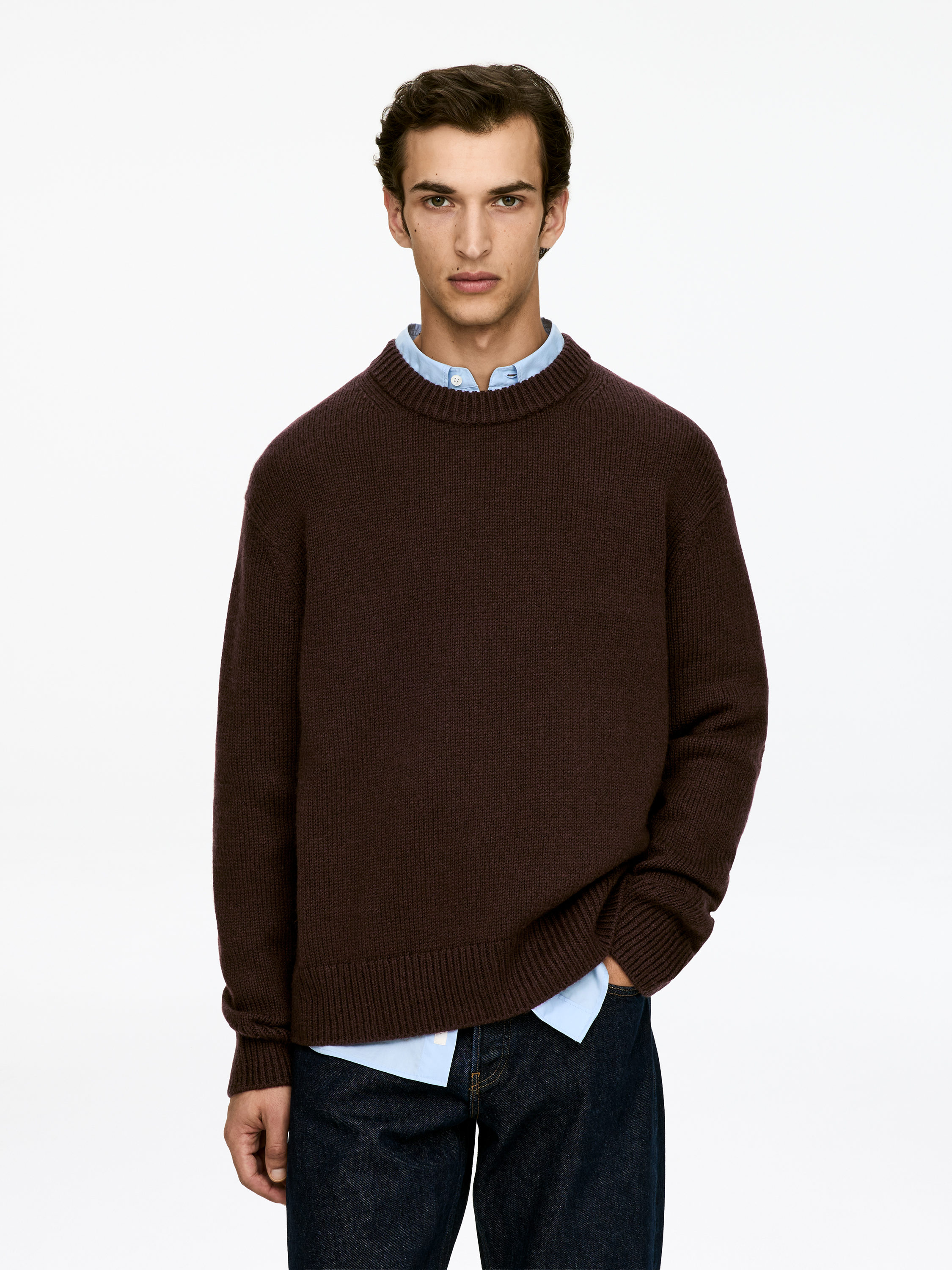 Heavy Knit Wool Jumper-#4B3939-16488