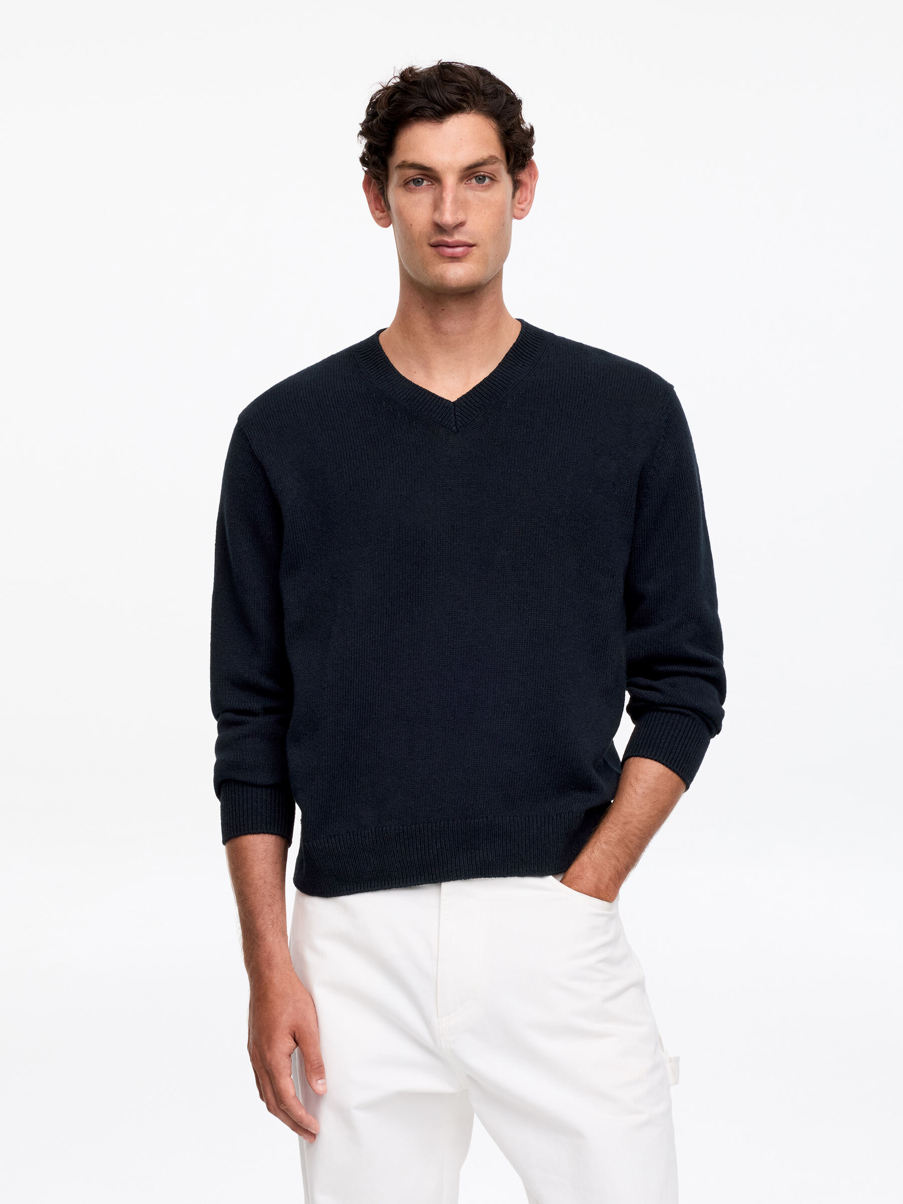 V-ringad tröja i linne och bomull-#272930-18604