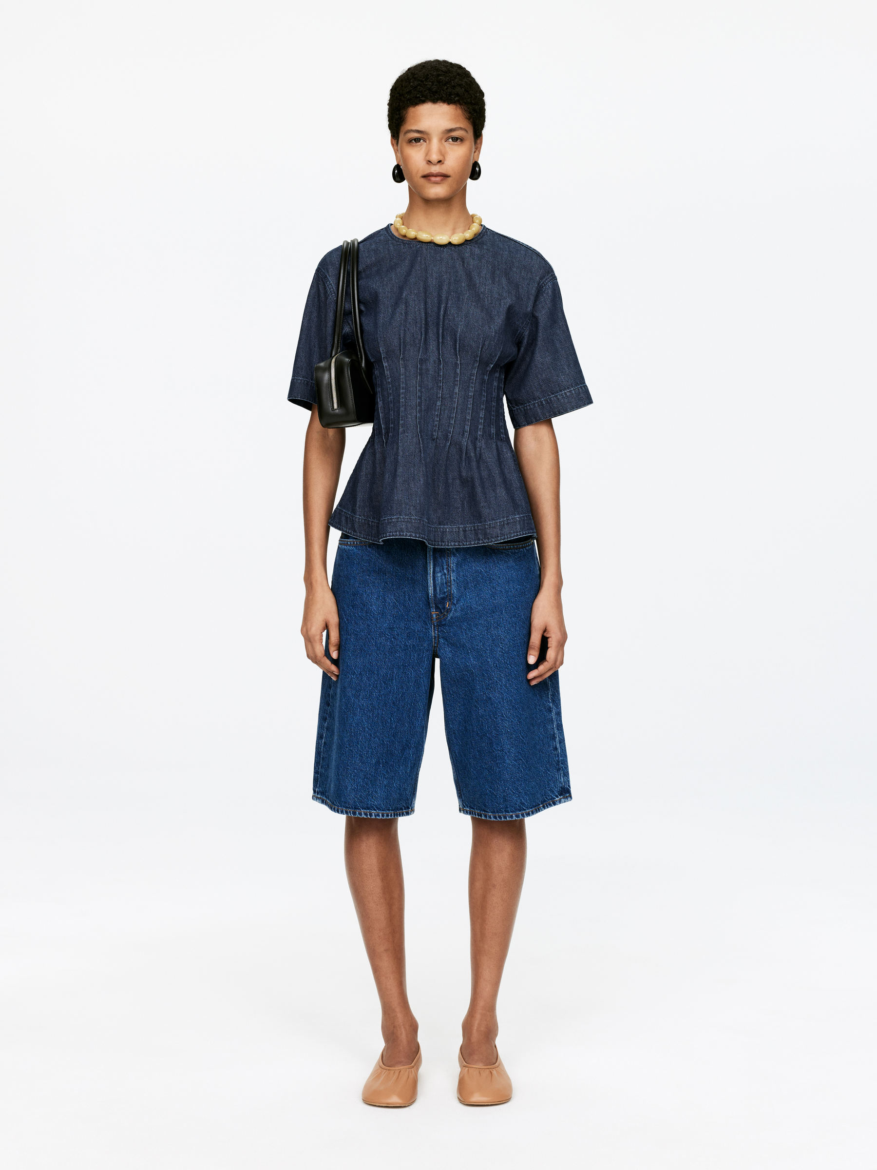 Pleated Denim Top - Dark Blue - Regular fit - Women - StillMedia/Lookbook - 7