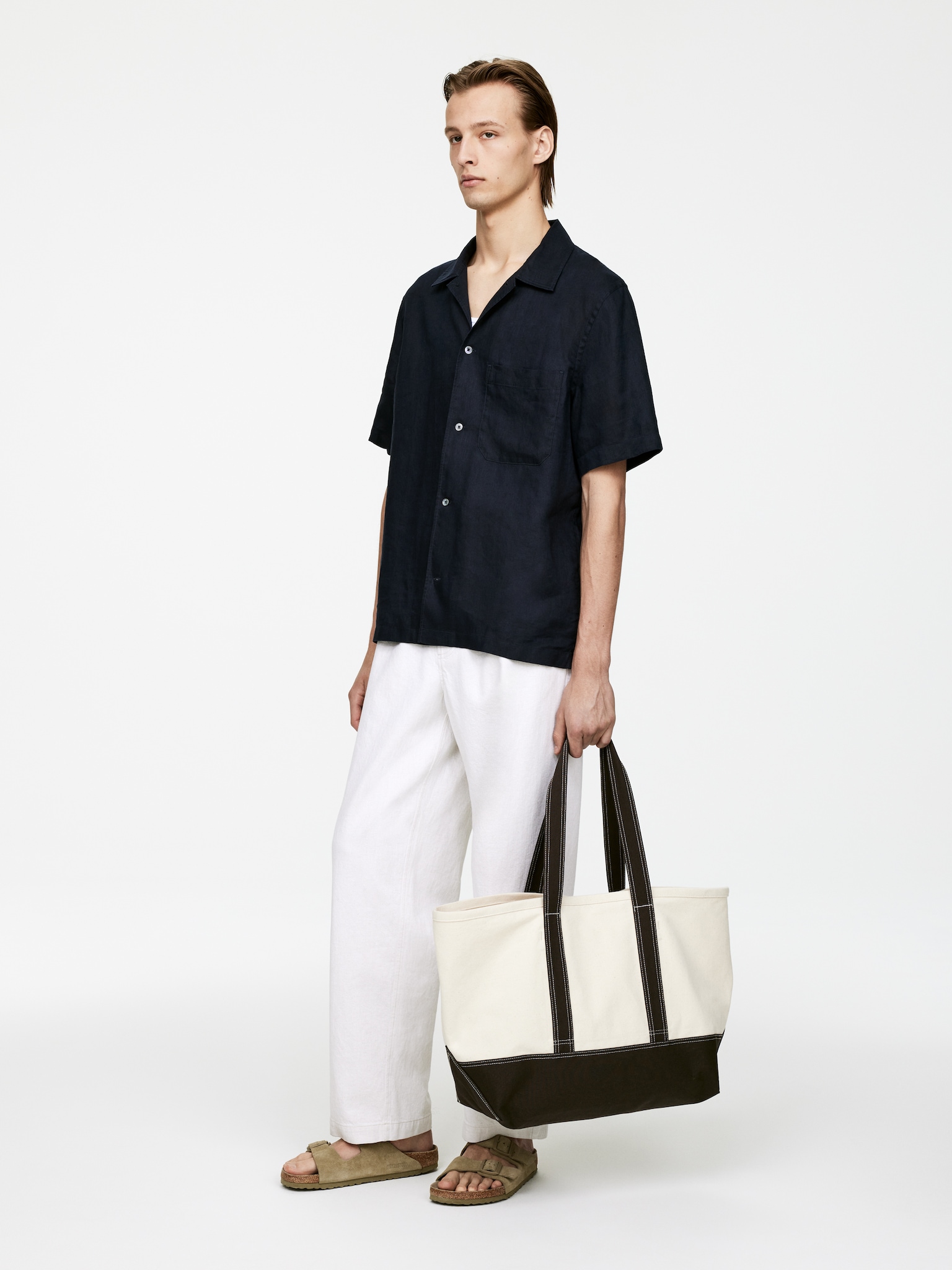 Chemise en lin à manches courtes - Bleu foncé/Beige/Vert/Noir - 5