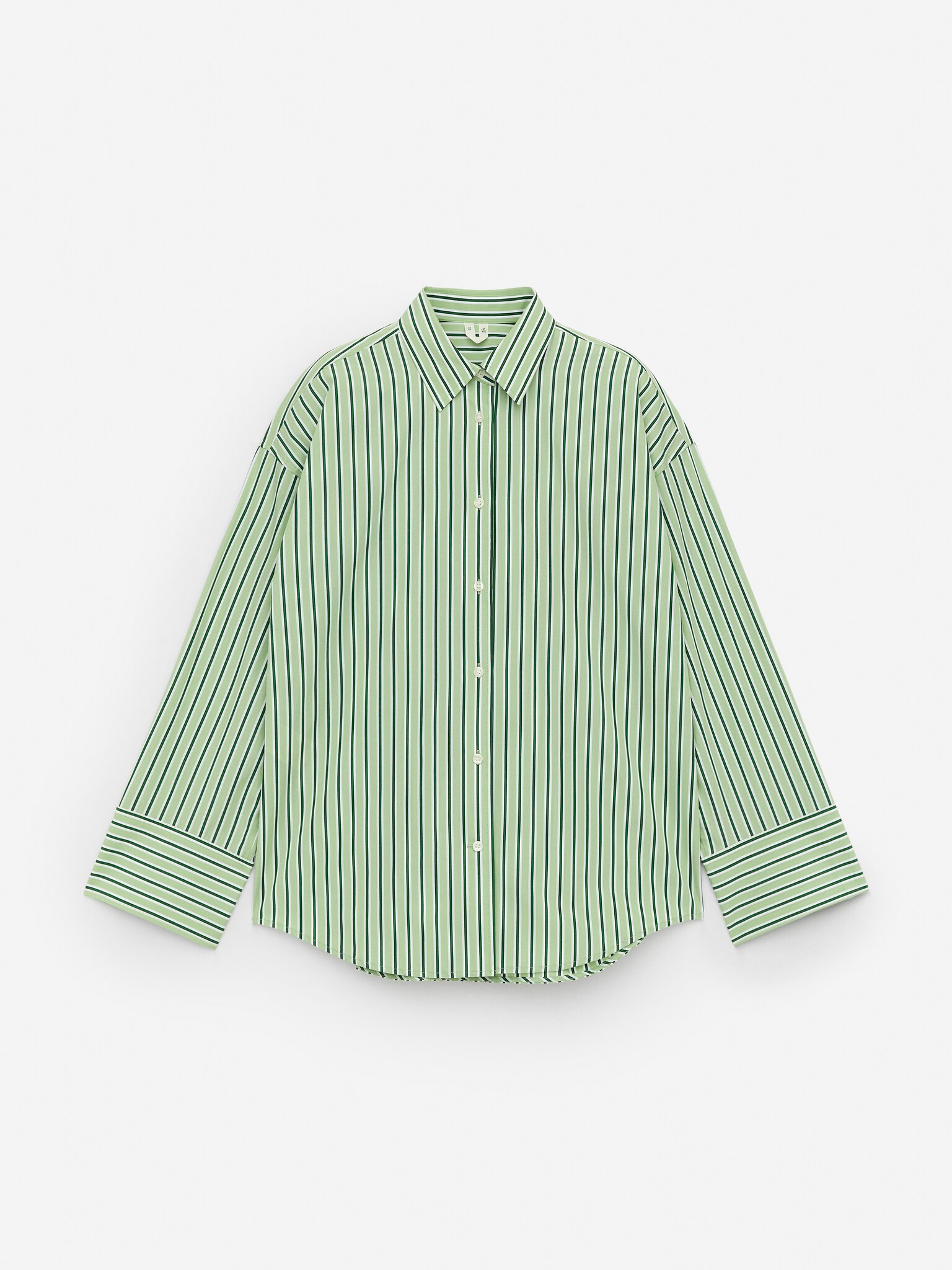 Camisa de algodón de manga ancha - Blanco/verde/Azul claro
