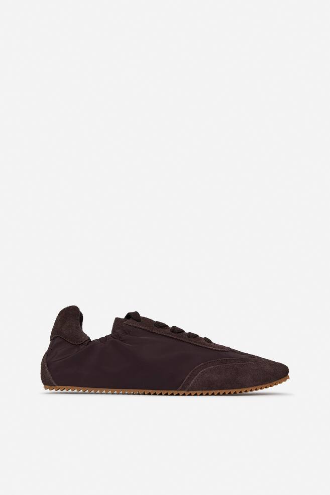 Suede Nylon Trainers - Dark Brown/Off White - 1