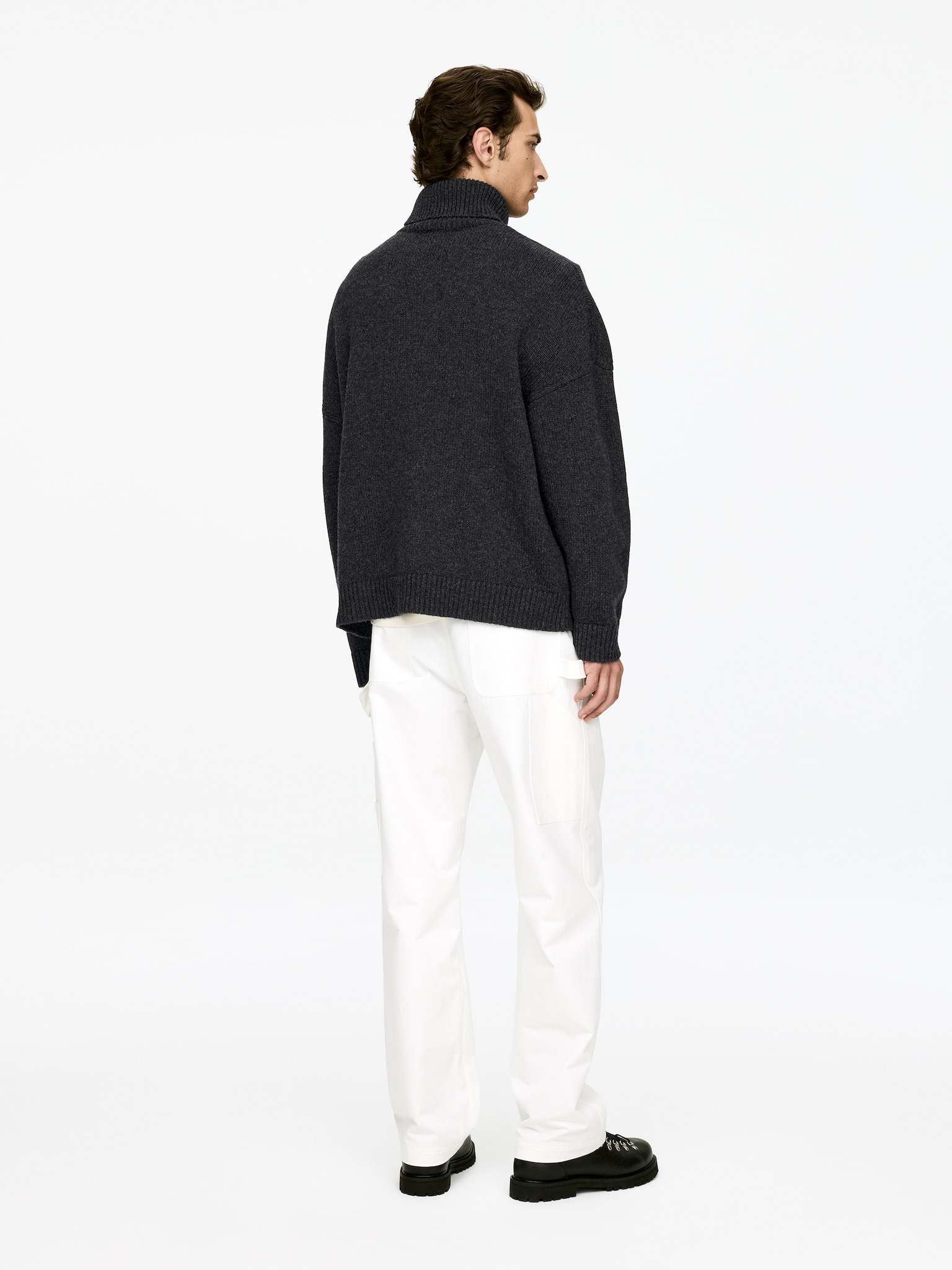 Pull col roulé en laine - gris/Beige - 4