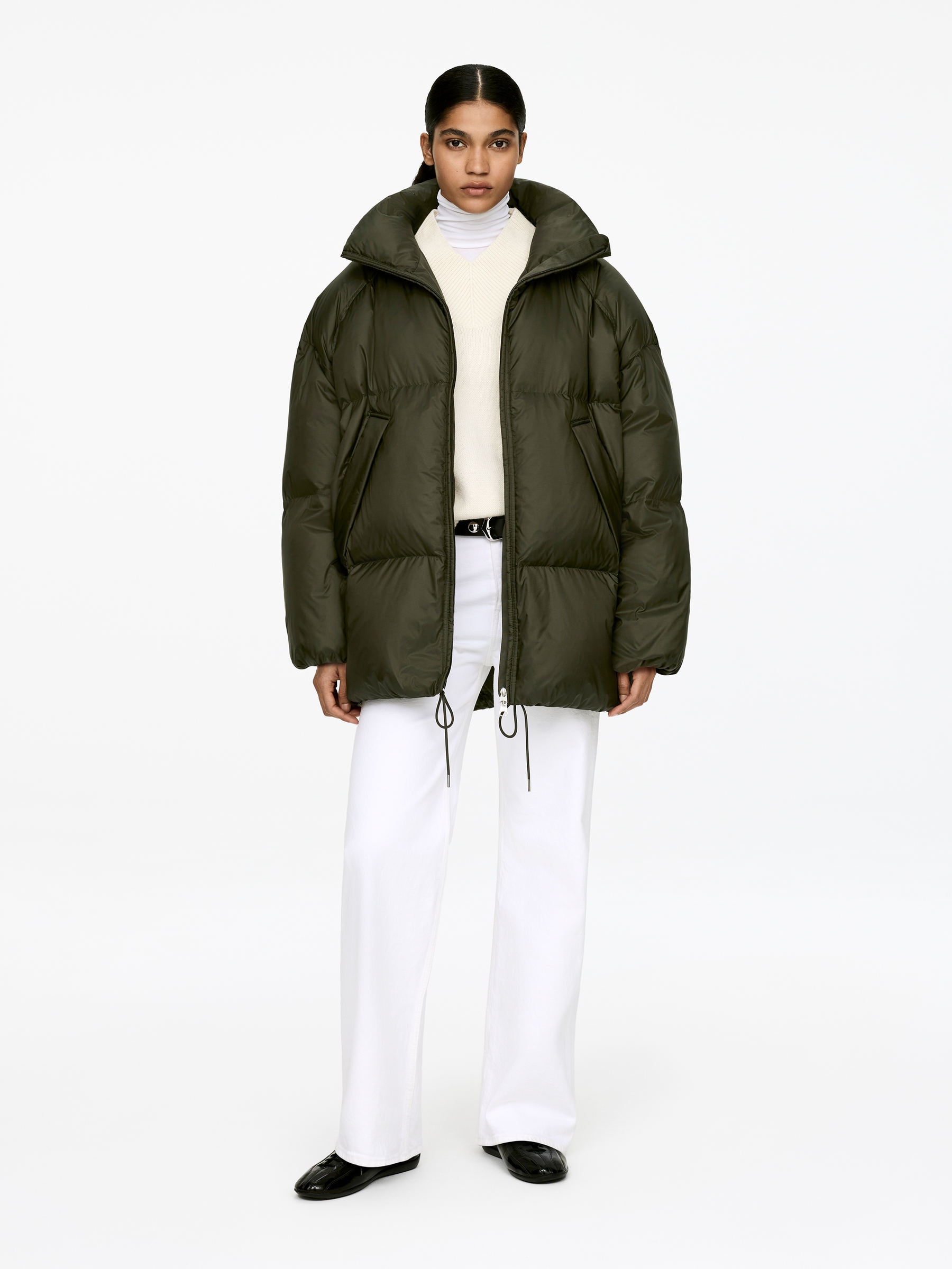 Upcycled Down Puffer Jacket-#3A3E35-16779