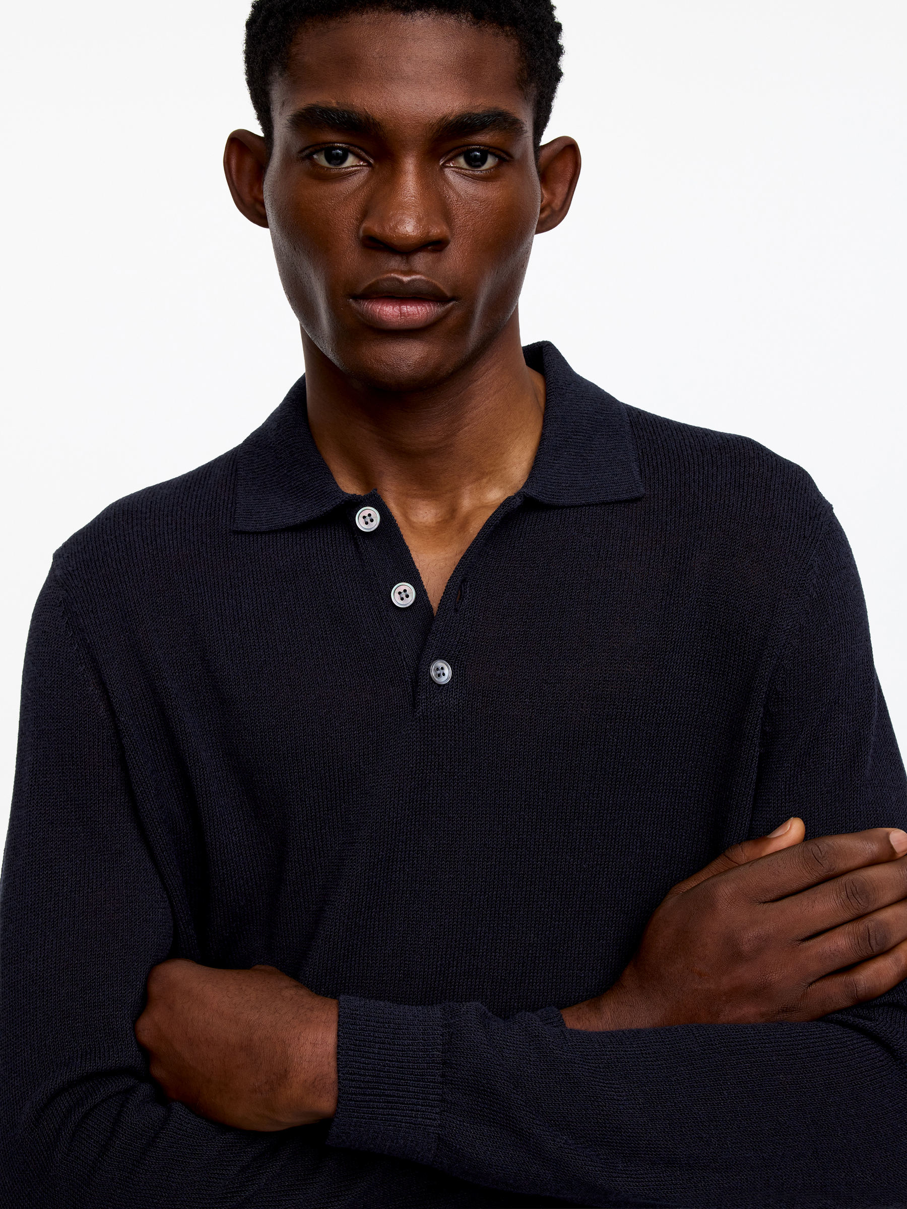Linen Blend Polo Shirt - Dark Blue - Regular fit - Men - StillMedia/Lookbook - 4