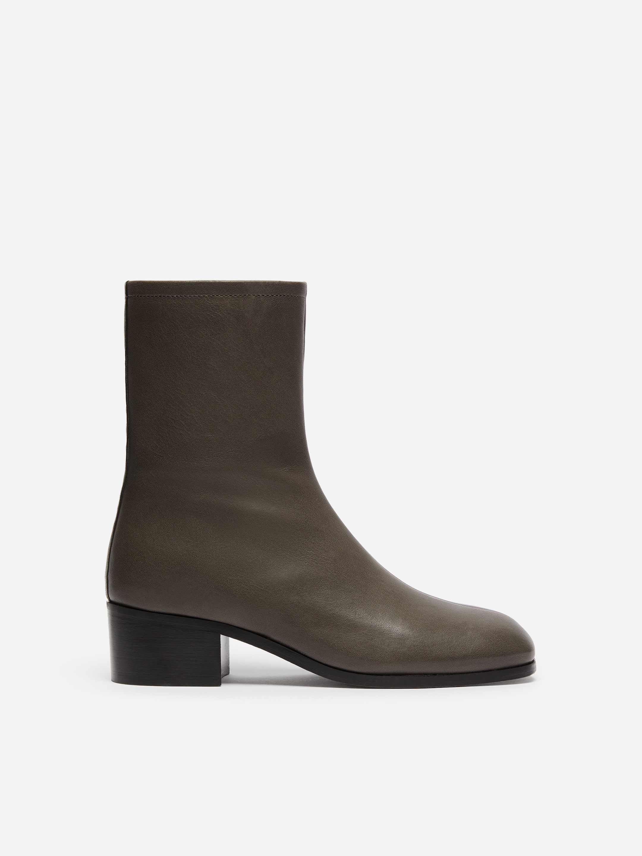 Square-Toe Leather Ankle Boots-Grey-21230