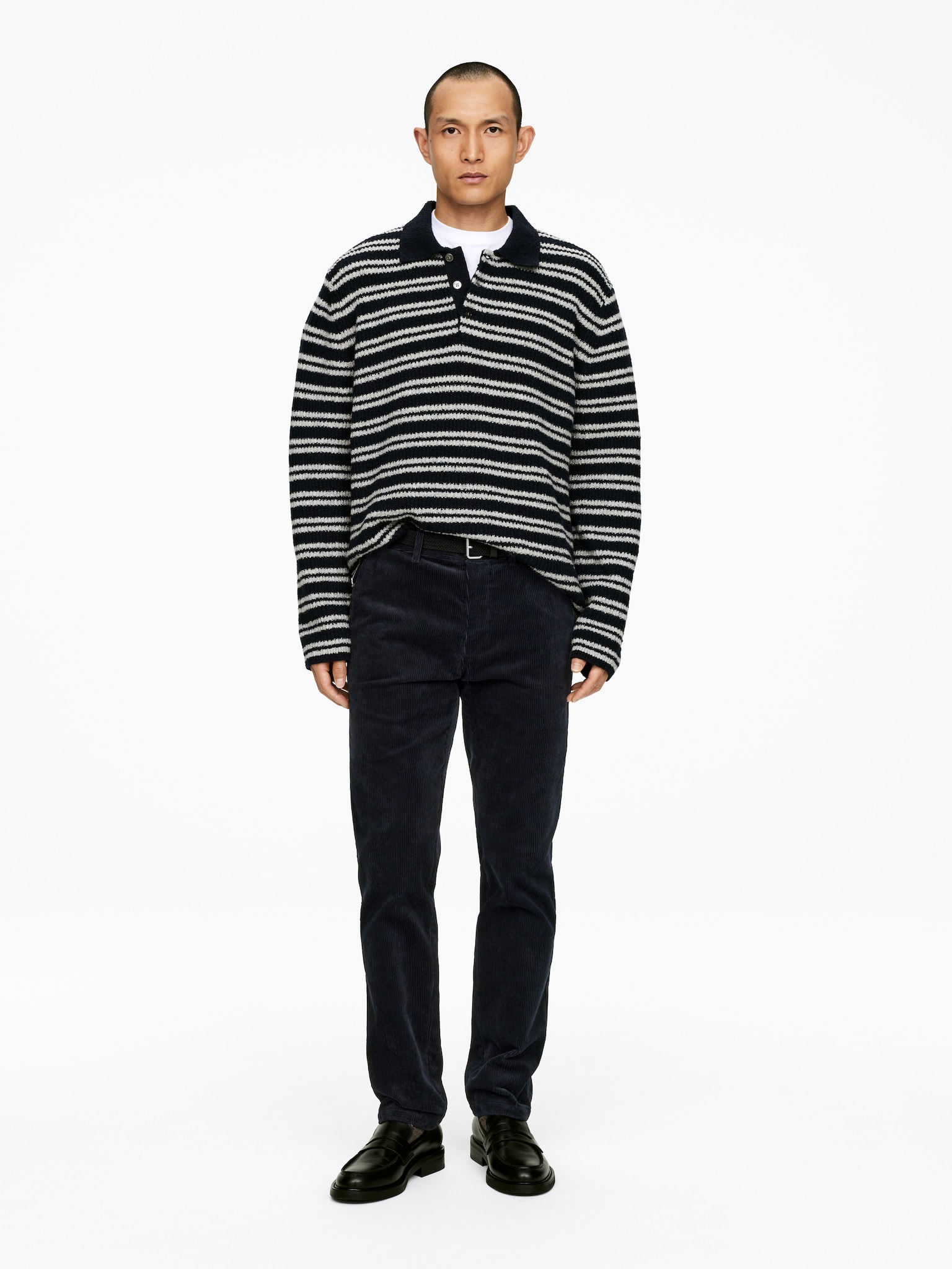 Corduroy chino met rechte pasvorm - Donkerblauw/Donkerbeige