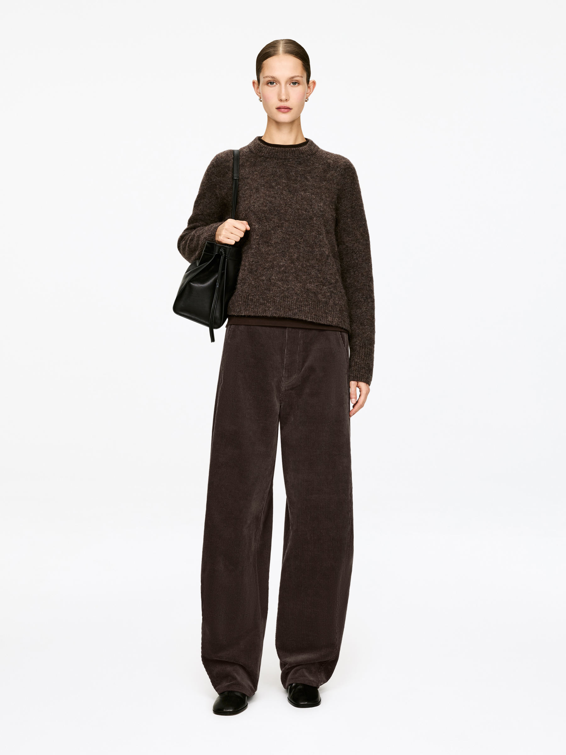 Barrel-Leg Corduroy Trousers - Dark Brown - Loose fit - Women - StillMedia/Lookbook - 8