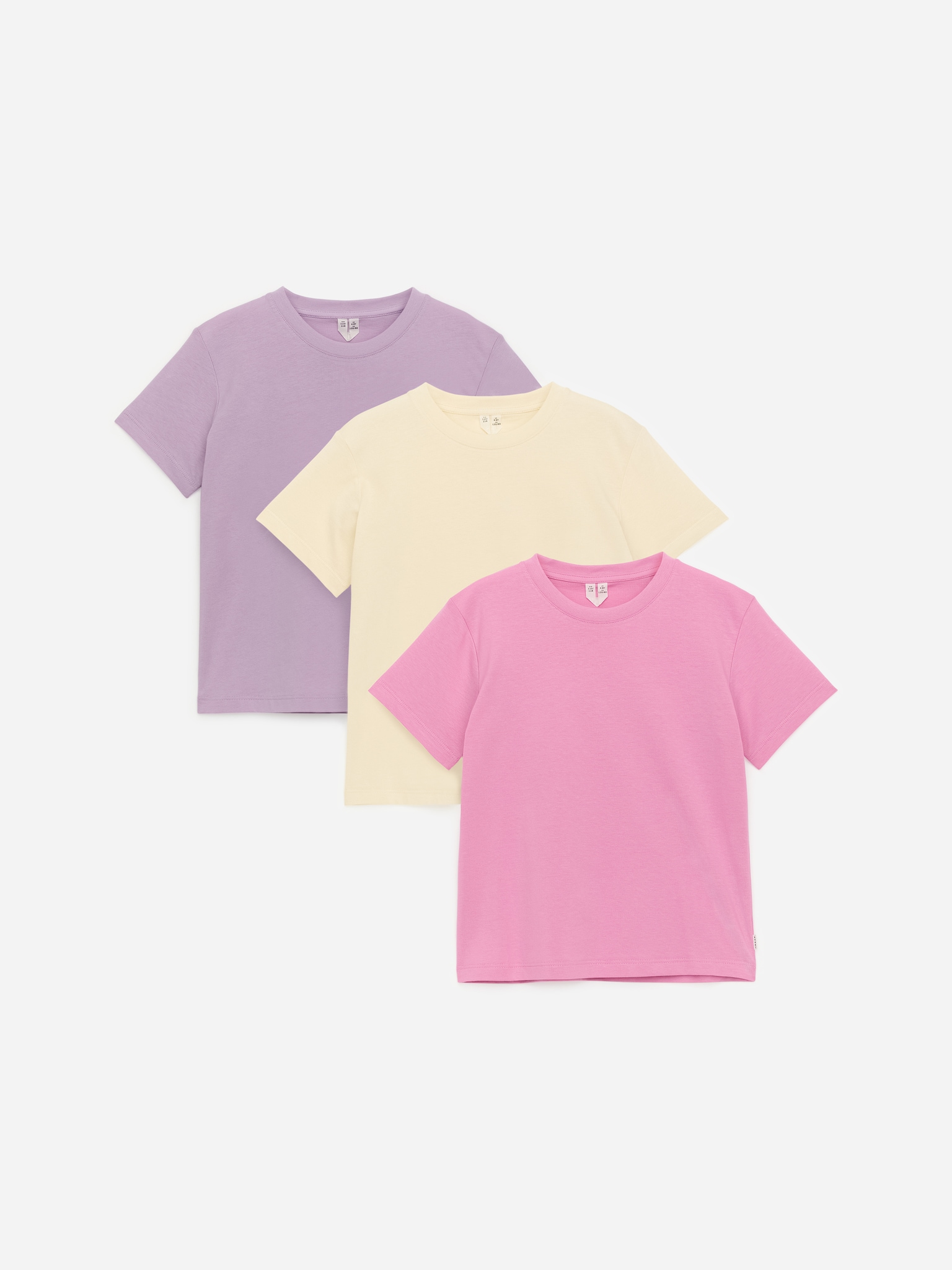 T-shirt med crewneck, sæt af 3 - Syren/gul/lyserød/Blå/grøn/grå/Hvid/Orange/blå/grøn/Syren/lilla/pink/Hvid/grå/mørkeblå/Blå/lilla/råhvid