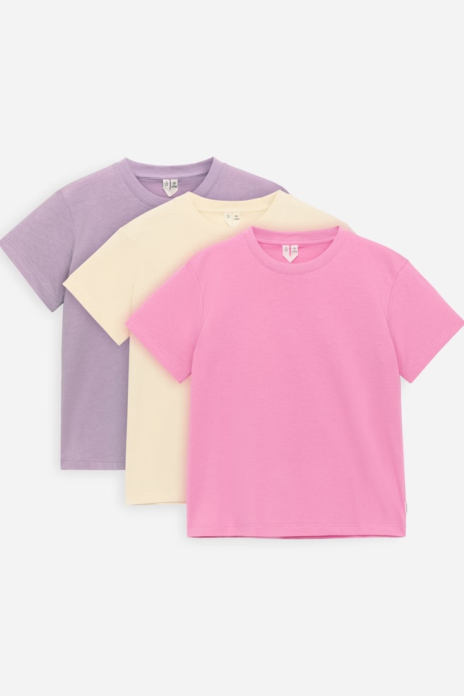 Zestaw 3 T-shirtów z okrągłym dekoltem - Liliowy/żółty/różowy/Biały/Liliowy/rdzawy/niebieski/Różowy/liliowy/czerwony/Biały/Szary/Ciemnoniebieski/Niebieski/złamana biel/khaki/Niebieski/biały/khaki - 1