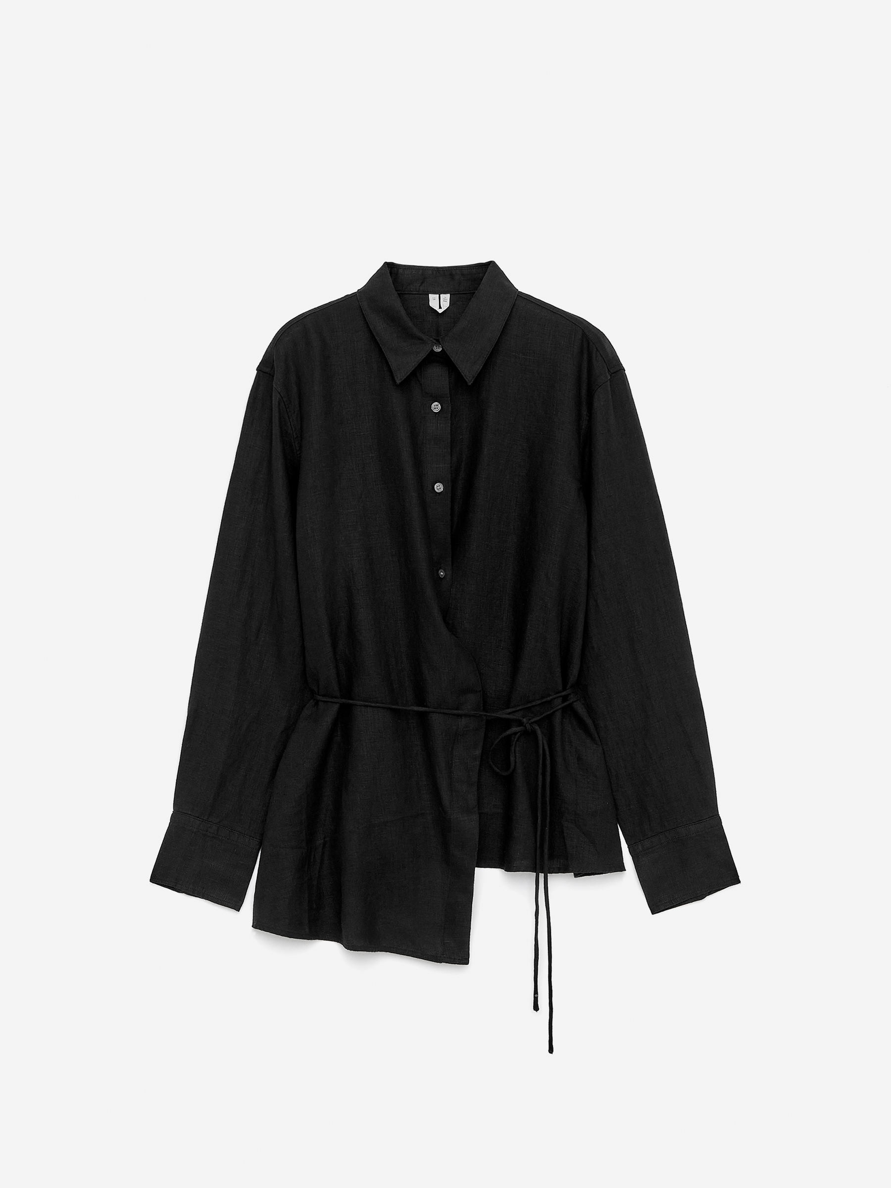 Wrap Linen Shirt - Black - Slim fit - Women - StillMedia/DescriptiveStillLife - 2