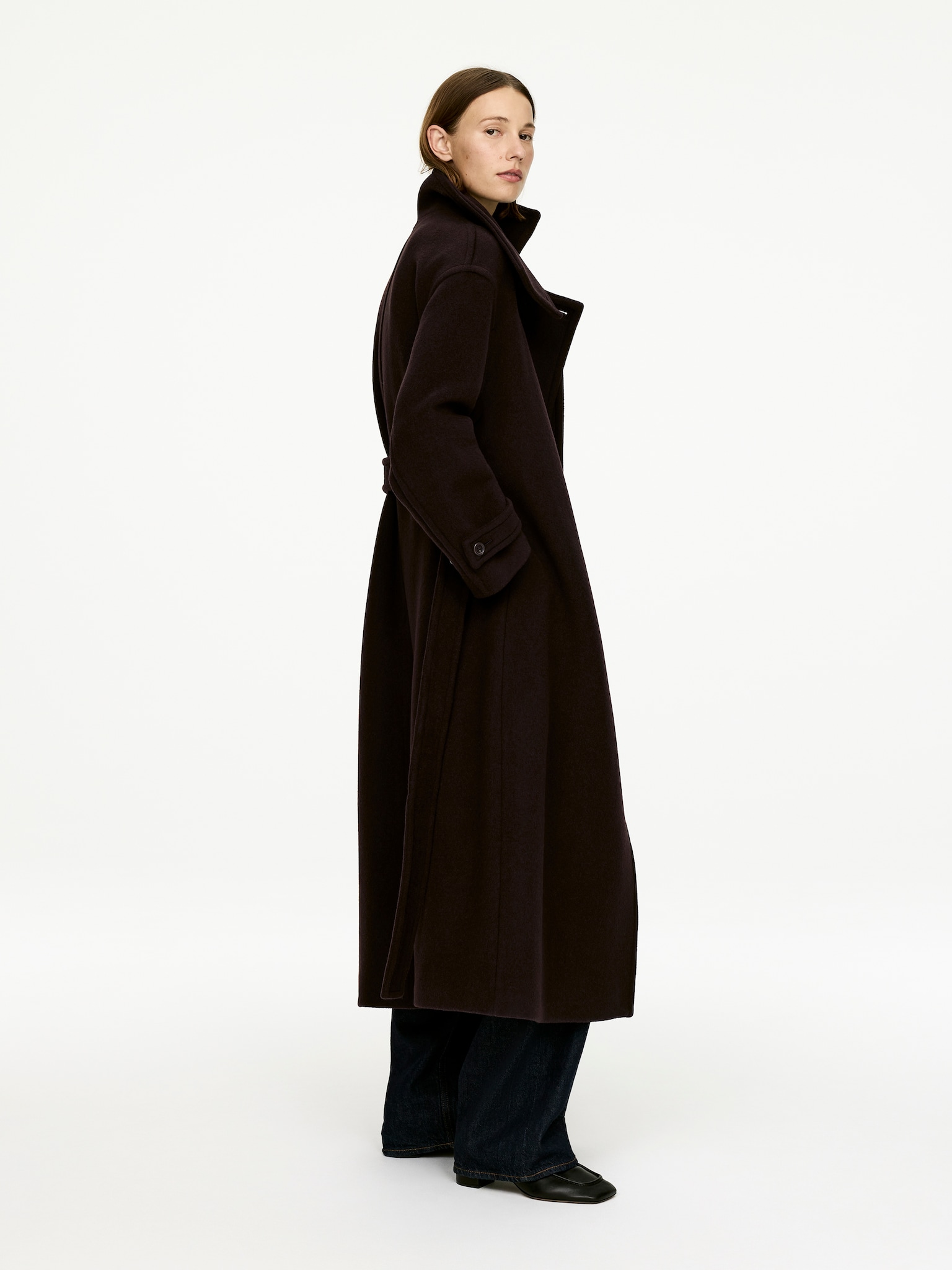 Oversized Wool-Blend Coat - Dark Brown/Black - 3