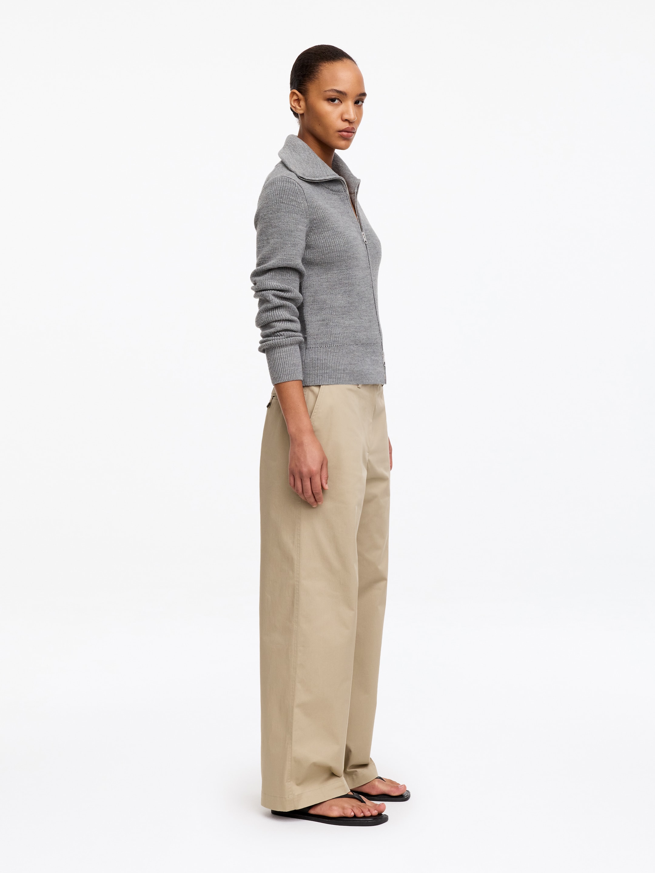 Kardigan z wełny i bawełny z zamkiem błyskawicznym - Szary - Fason normalny - Women - StillMedia/Lookbook - 9