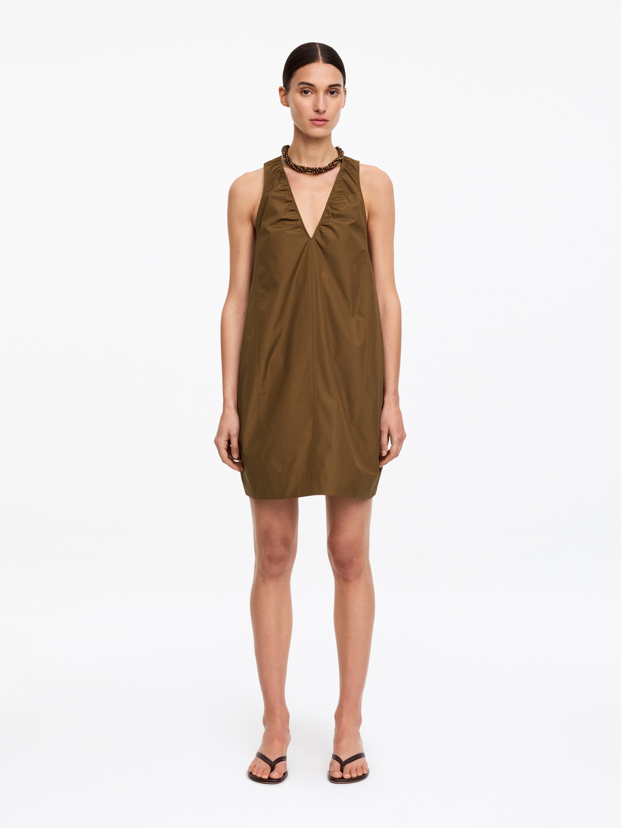 Gathered V-Neck Dress-#534737-18979