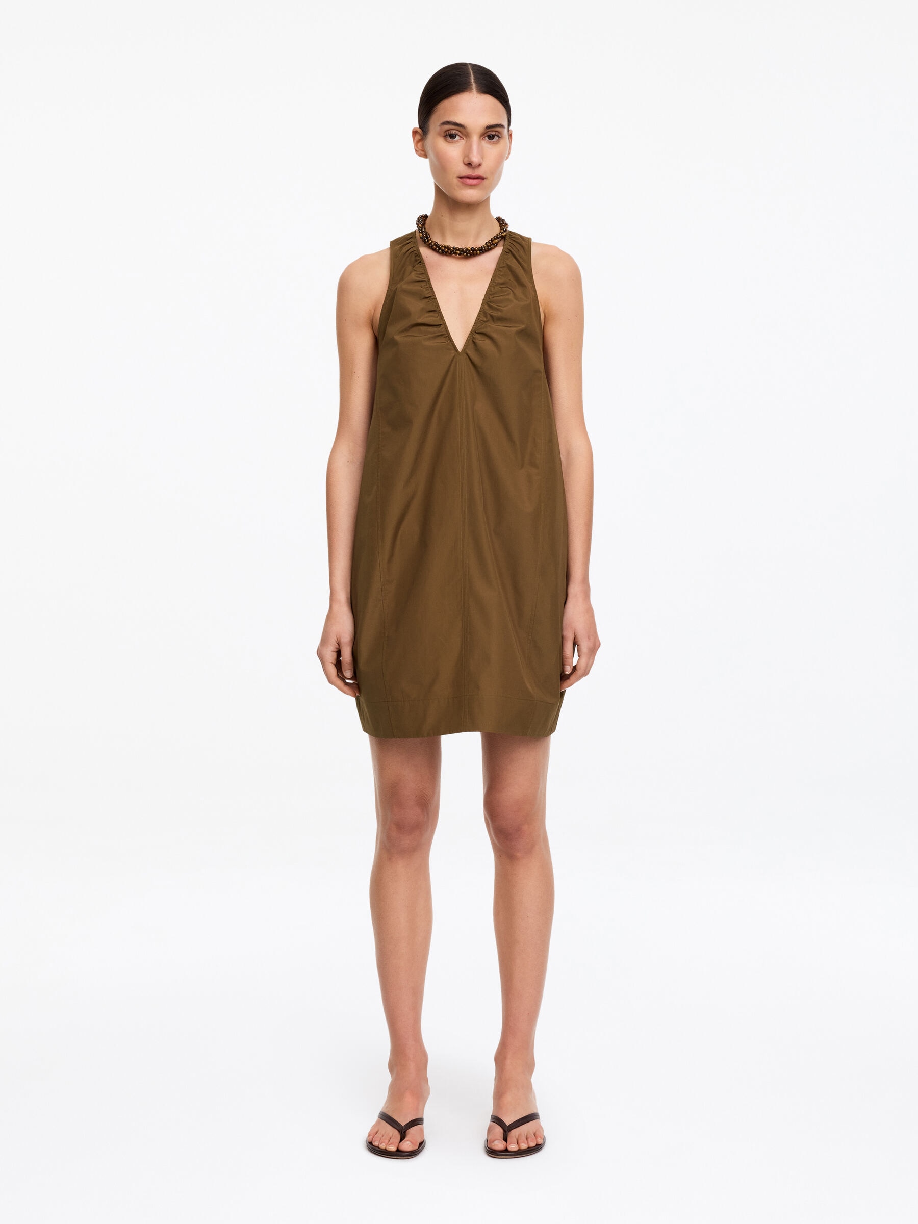 Gathered V-Neck Dress-#534737-18979
