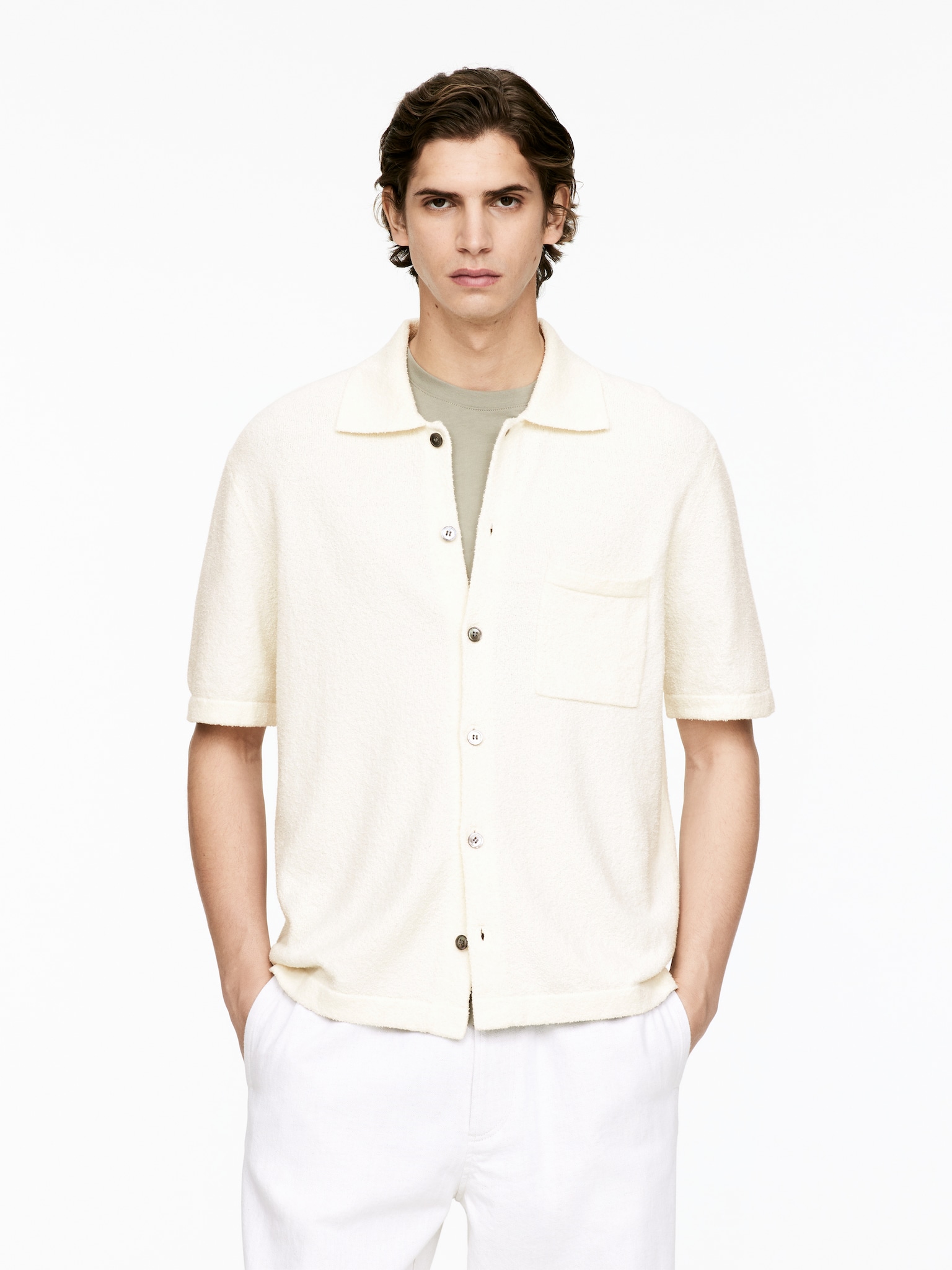 Polo en maille fine - Blanc cassé/Marron