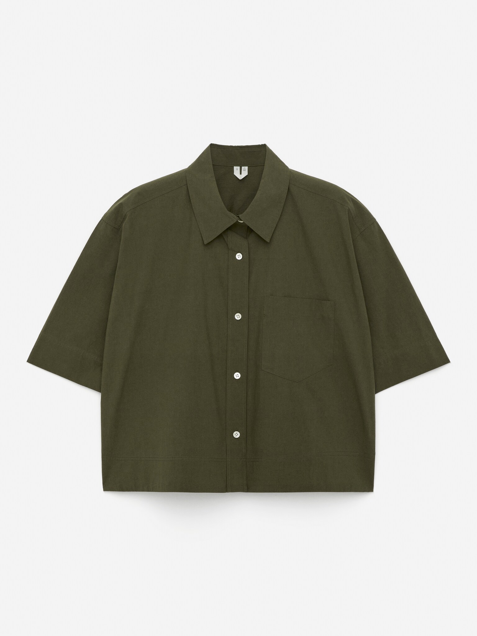 Short-Sleeve Cotton Shirt - Dark Khaki Green/Black/White