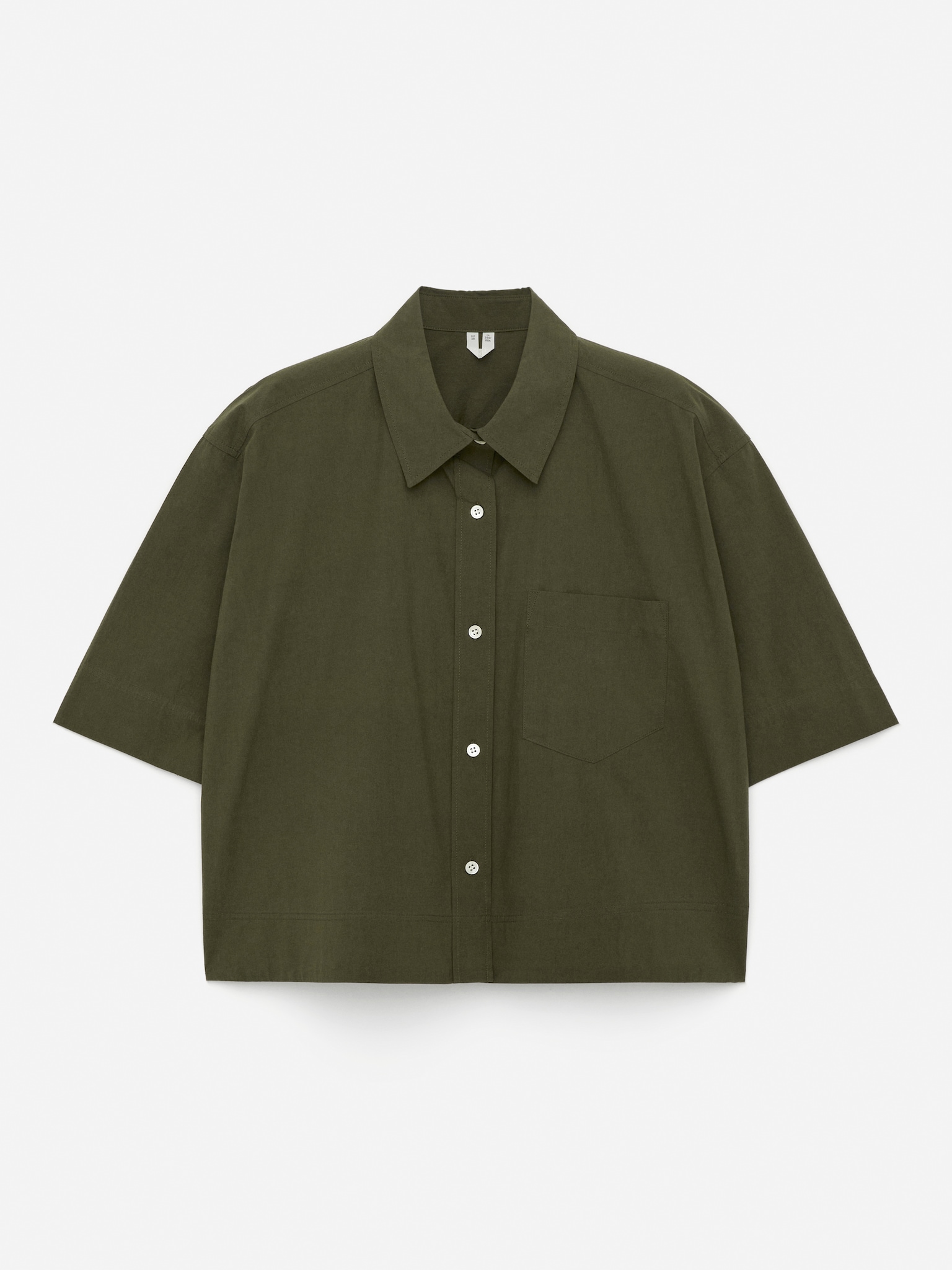 Short-Sleeve Cotton Shirt - Dark Khaki Green/Black/White