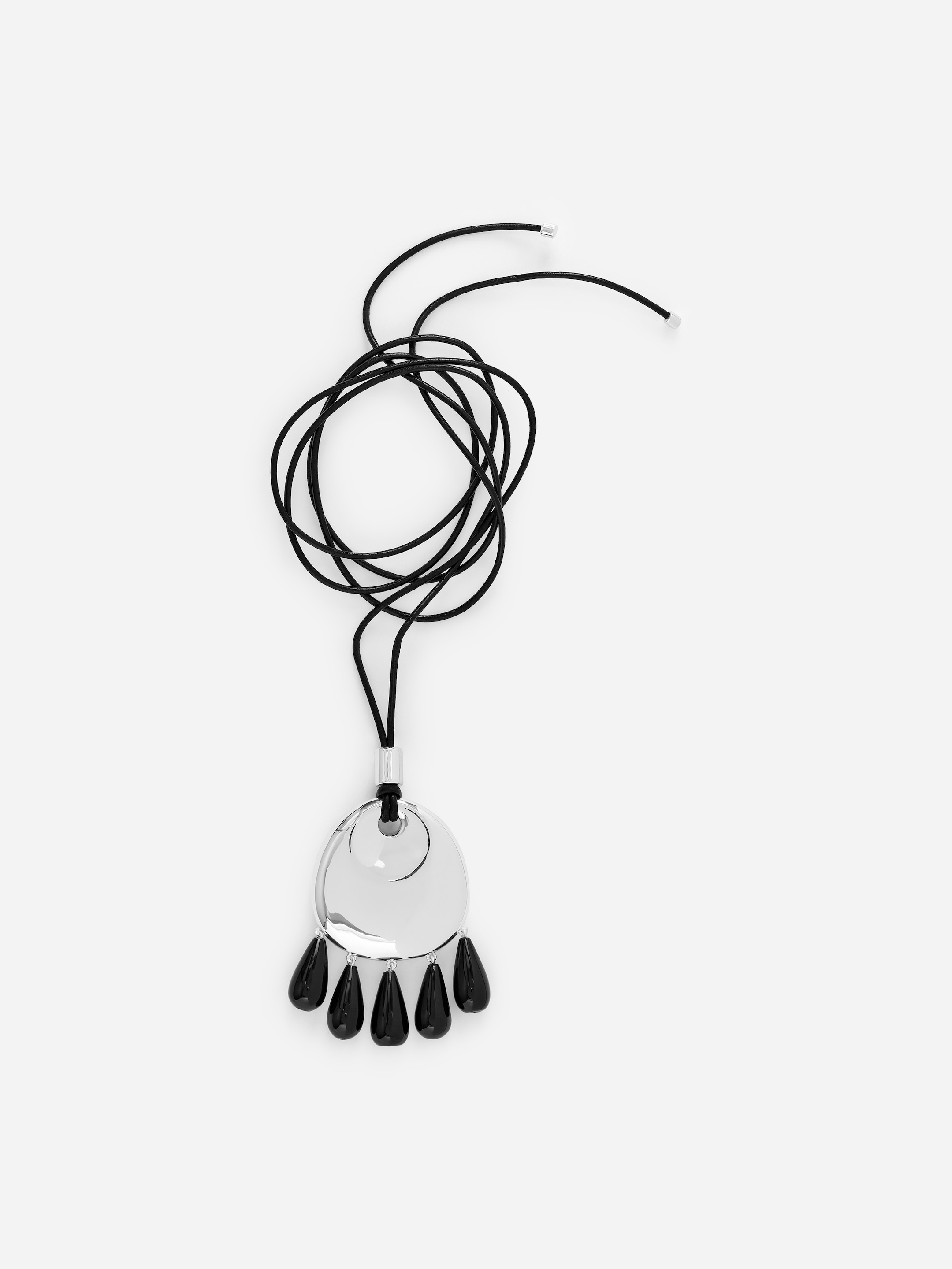 Pendant Leather Necklace-#DFDEDE-17911