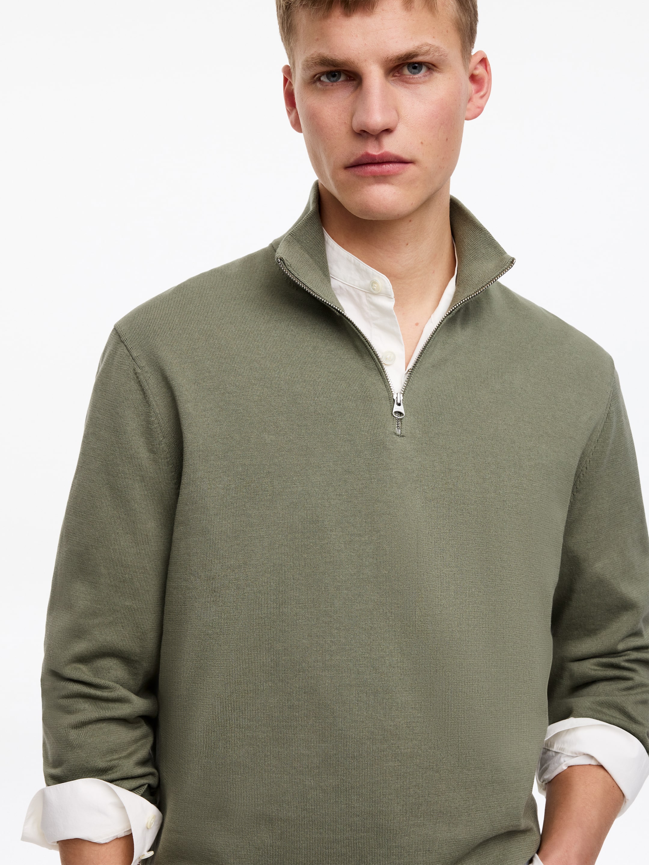Strickpullover mit kurzem Reißverschluss - Khaki - Regular Fit - Herren - StillMedia/Lookbook - 5
