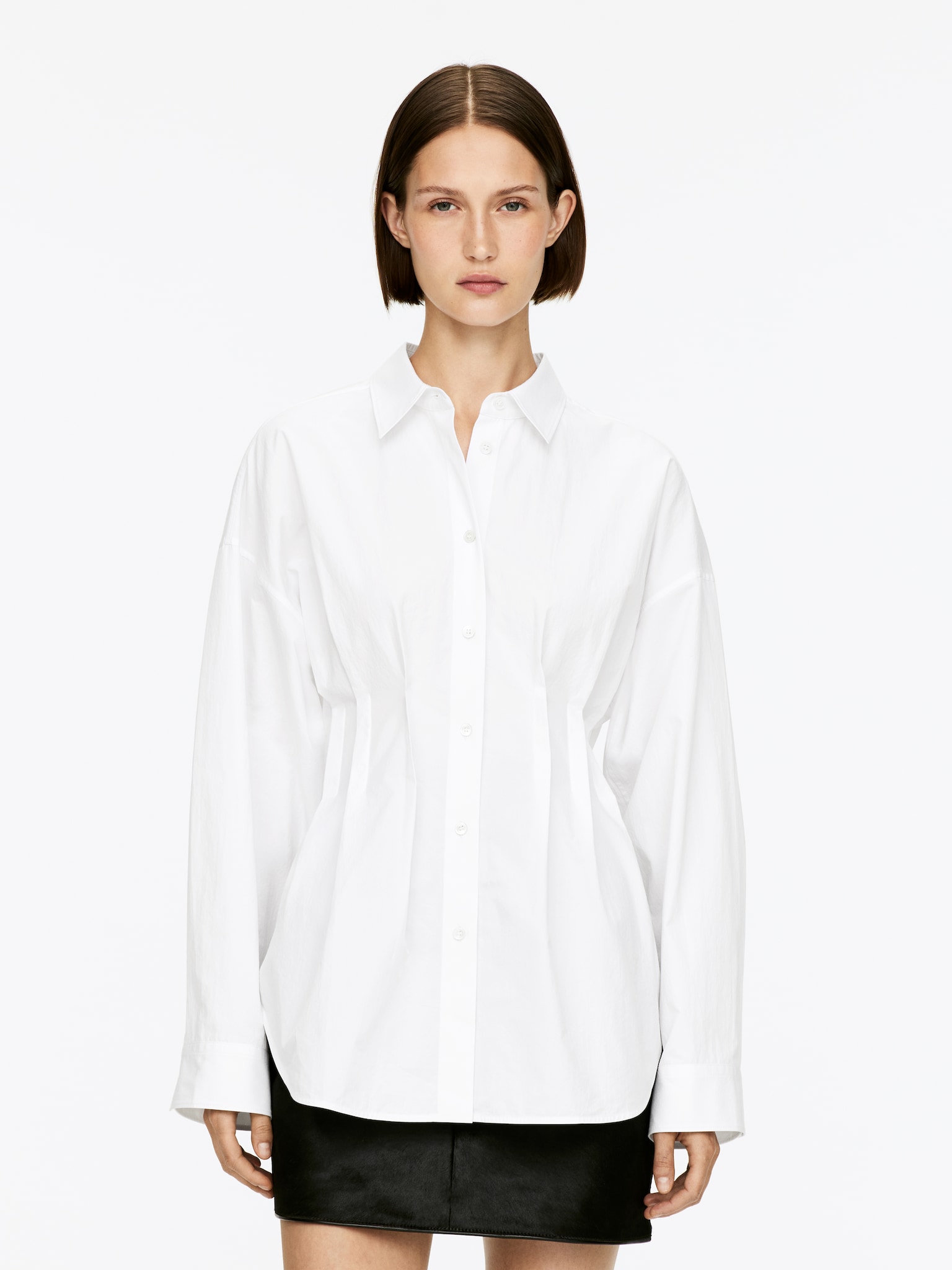 Pleated Blouse - White/Burgundy