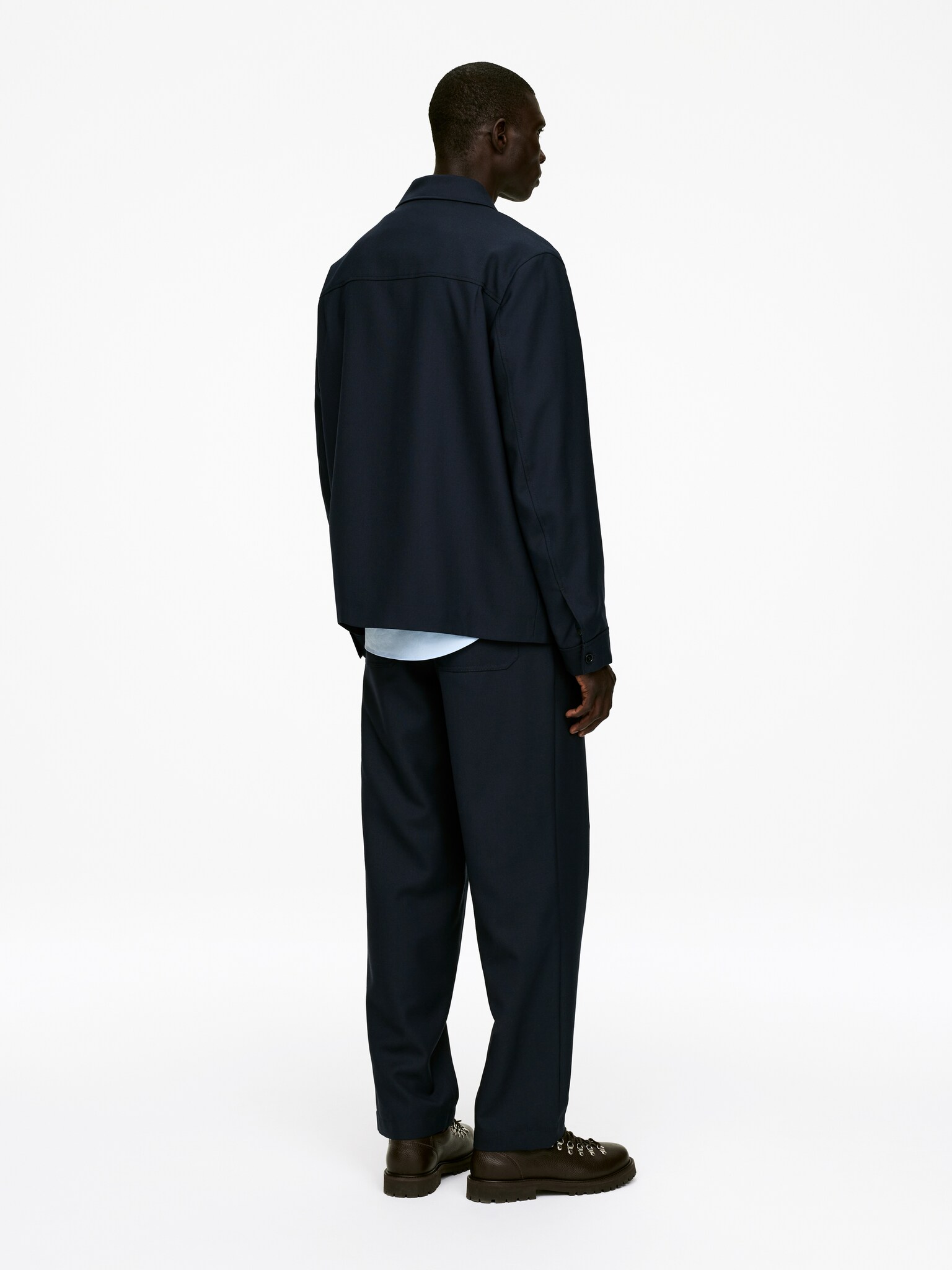 Veste en tissu natté en laine mélangée - Bleu foncé - 3