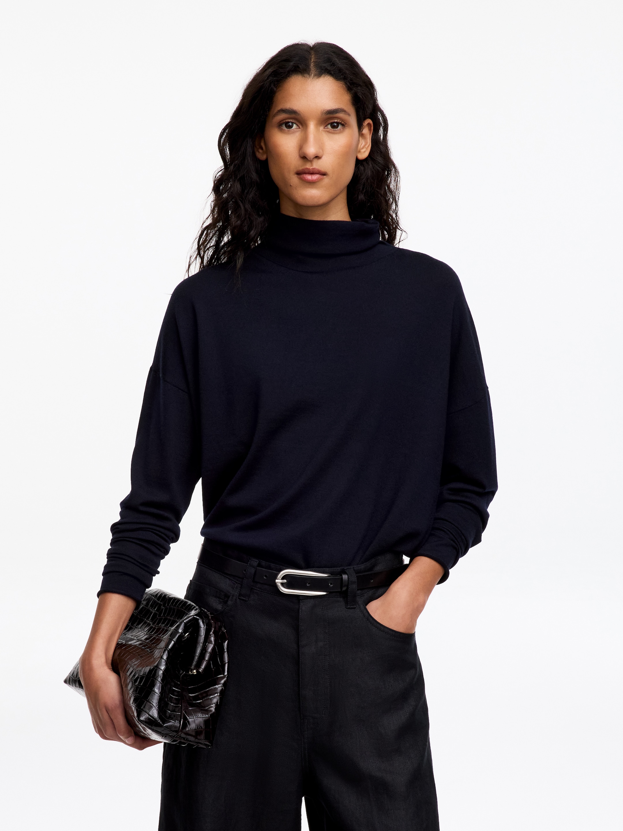 Rollkragenpullover aus Merinowolle-Blue-20221