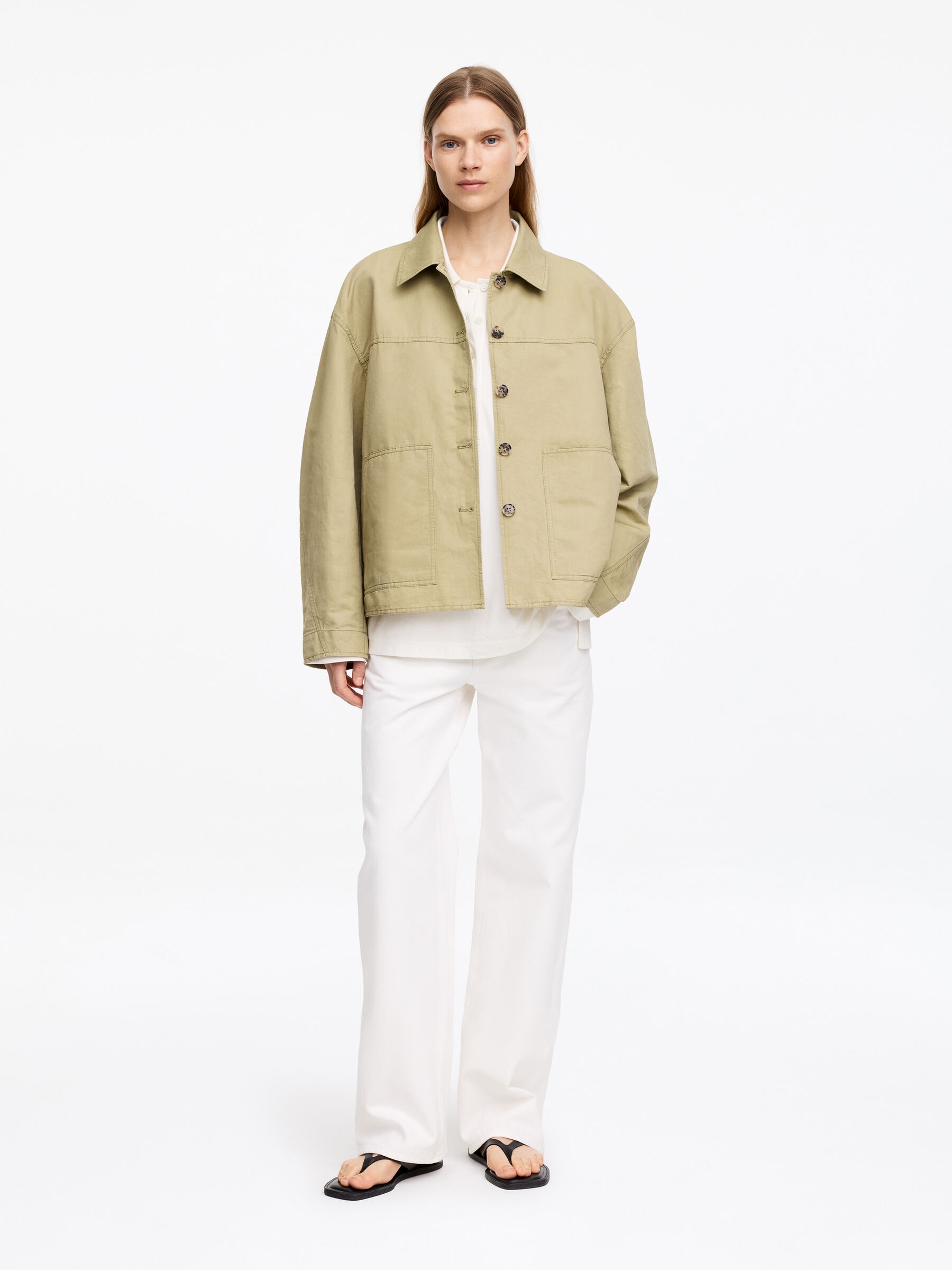 Linen-Cotton Overshirt - Beige - Loose fit - Women - StillMedia/Lookbook - 5