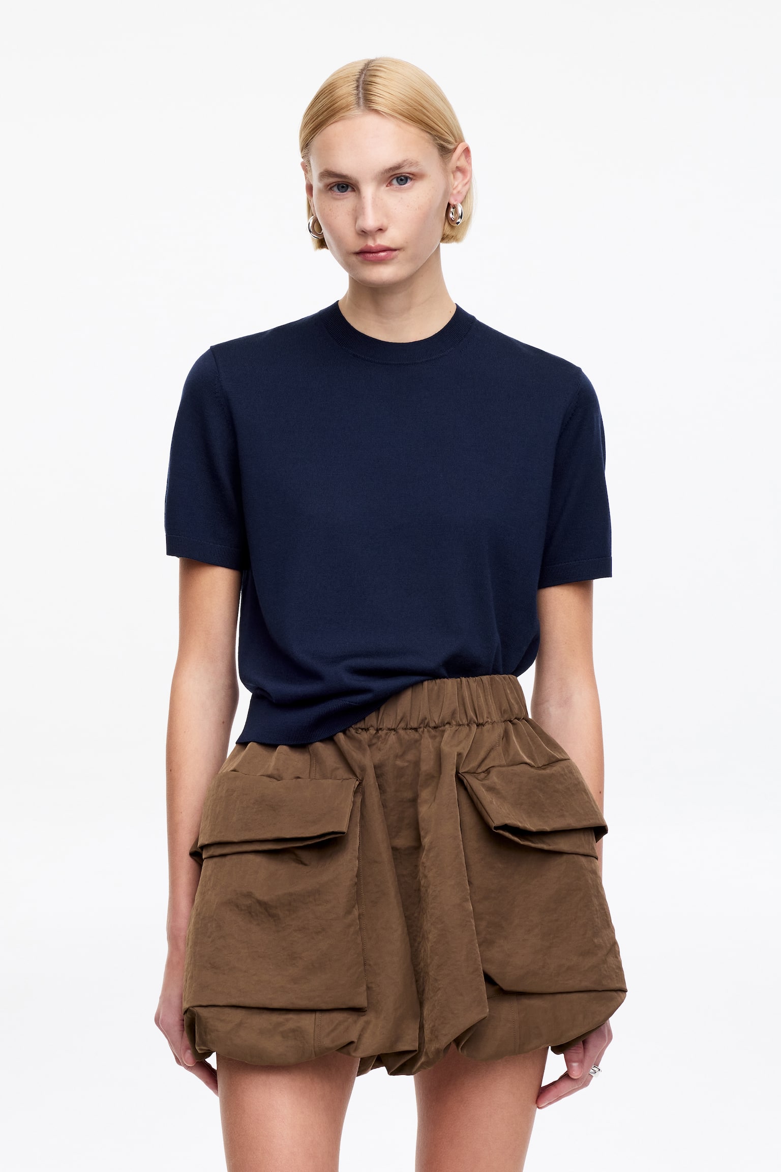 Πλεκτό T-shirt από μαλλί Merino - Σκούρο Μπλε - 1