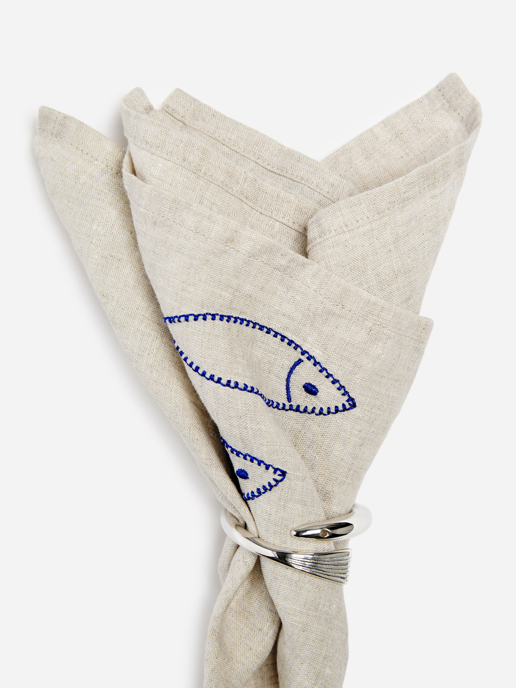 Serviettes de table en lin brodées, lot de deux - Beige/Poissons - Maison et décoration - StillMedia/DescriptiveDetail - 2